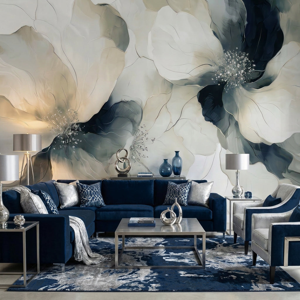 Blue Blooms - Bold Floral Luxury Wallpaper Murals