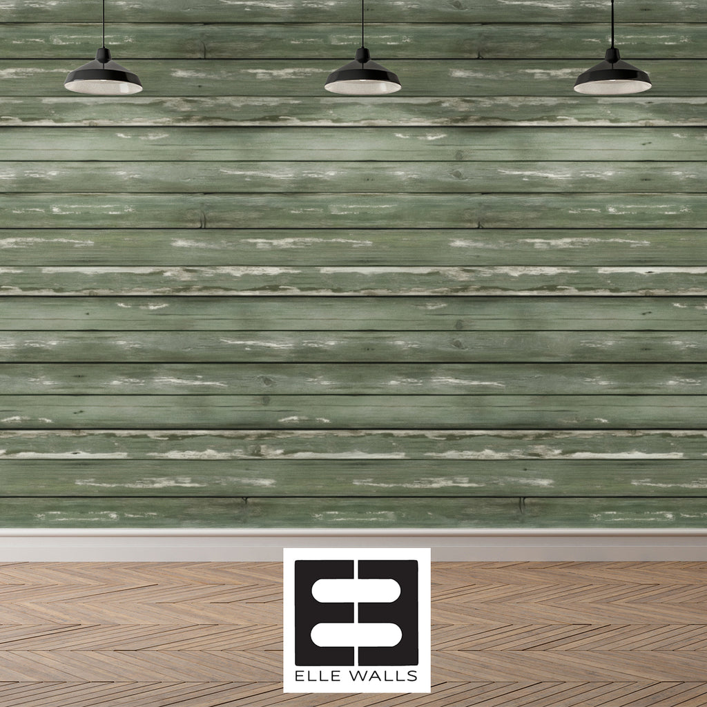 Weathered Sage Plank  —  Rustic Farmhouse Luxury Wallpaper Mural