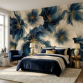 Linen and Blue Petals —  Bold Florals Luxury Wallpaper