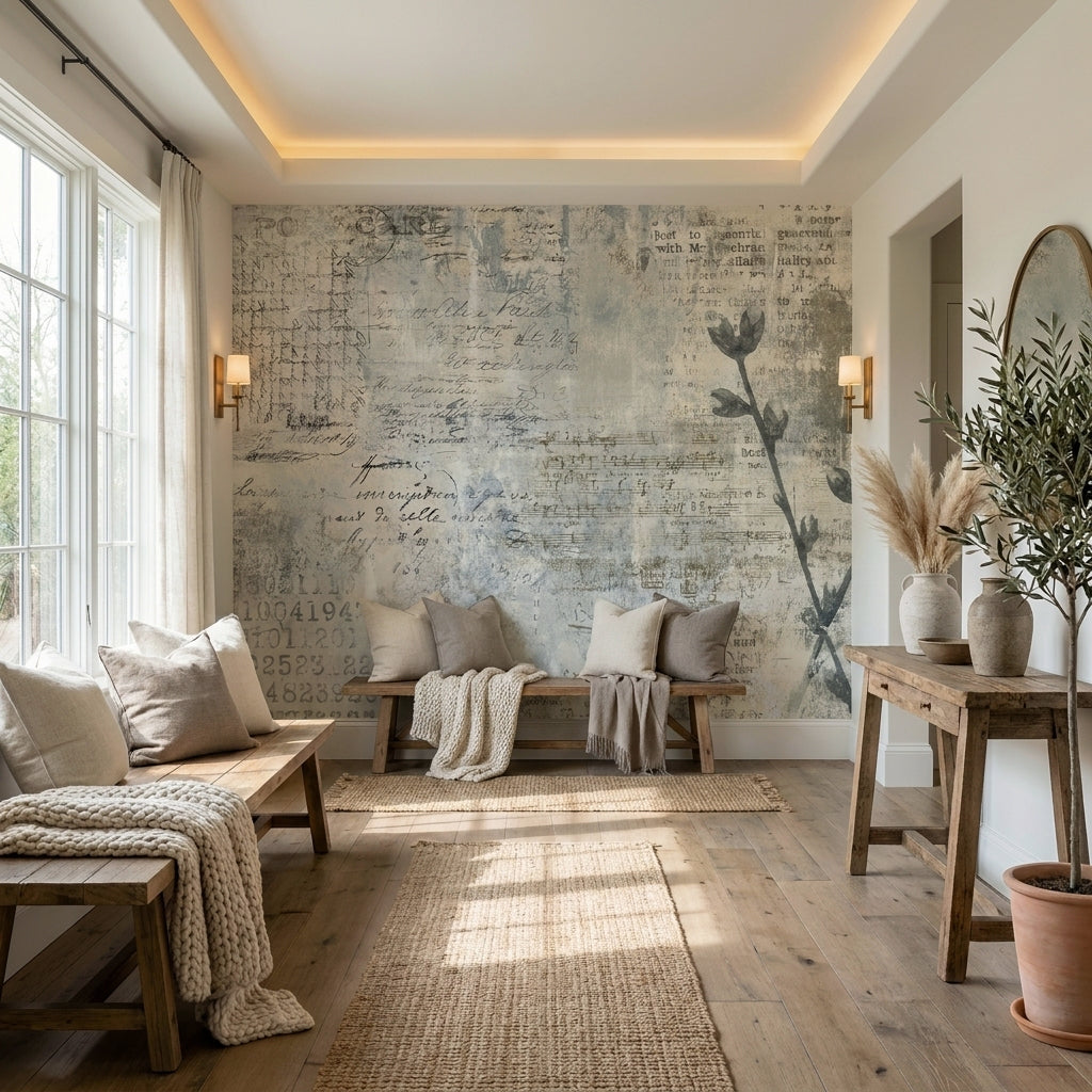 Archival Bloom  —  Rustic Farmhouse Wallpaper Mural