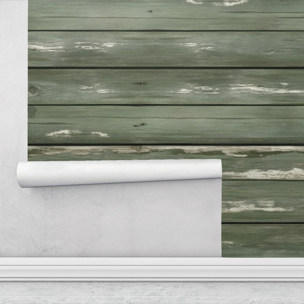 Weathered Sage Plank  —  Rustic Farmhouse Luxury Wallpaper Mural