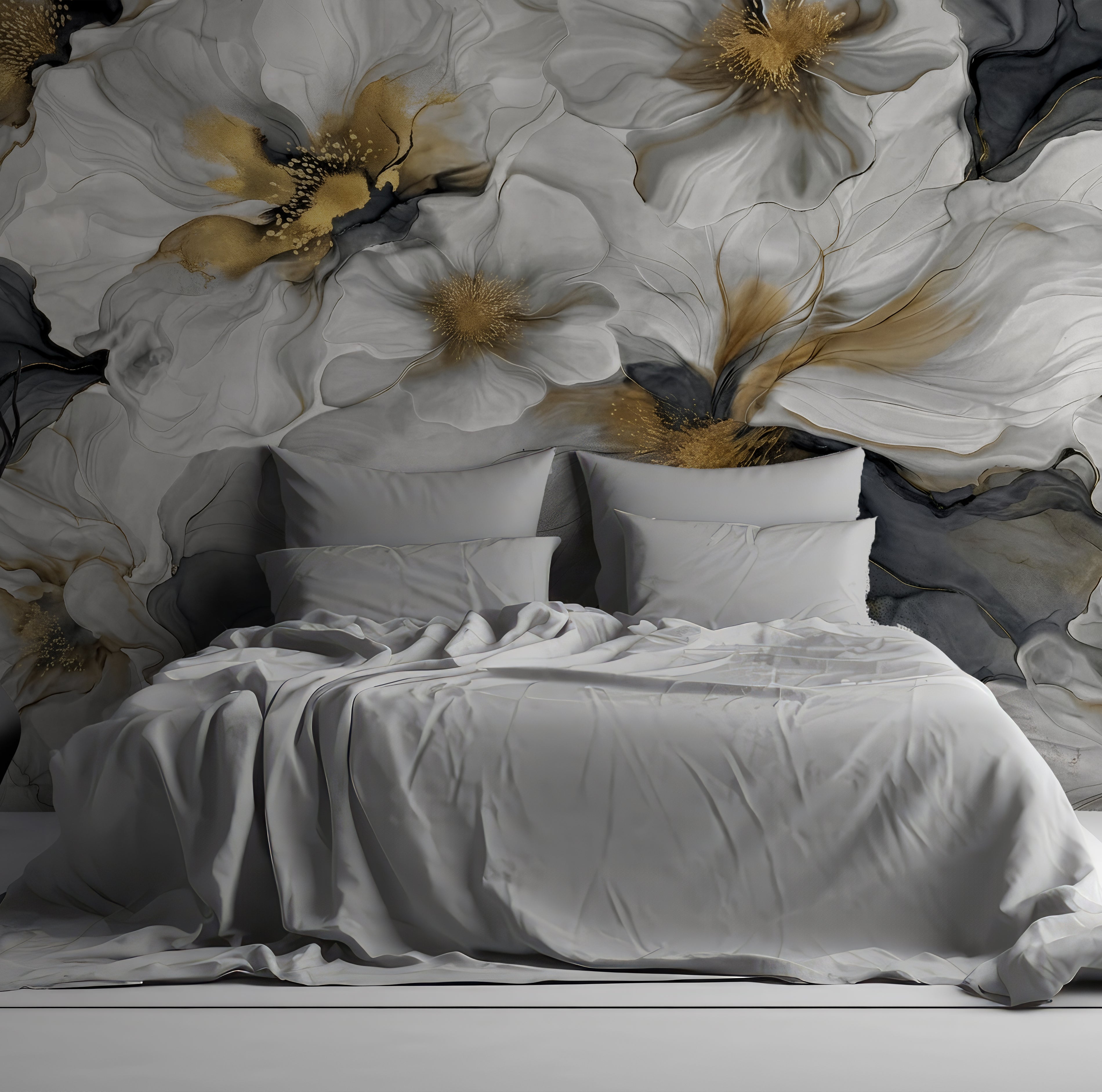 Gray and Gold Floral — Bold Floral Luxury Wallpaper Mural