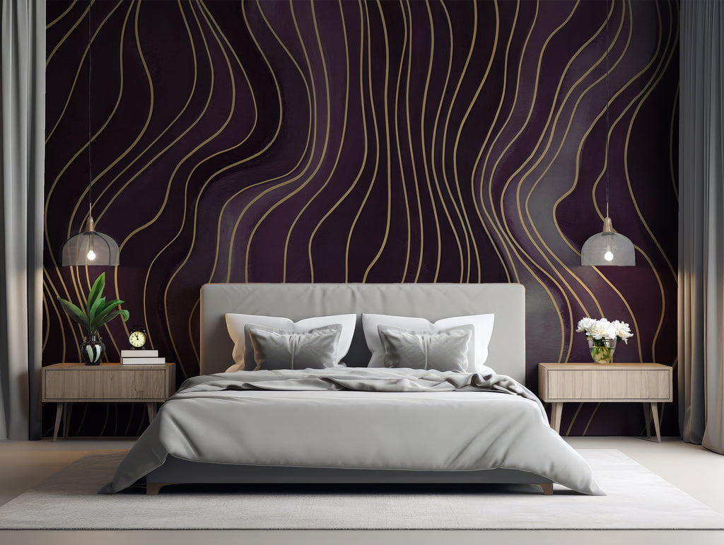 Amethyst Wavy Lines - Abstract Luxury Wallpaper Mural