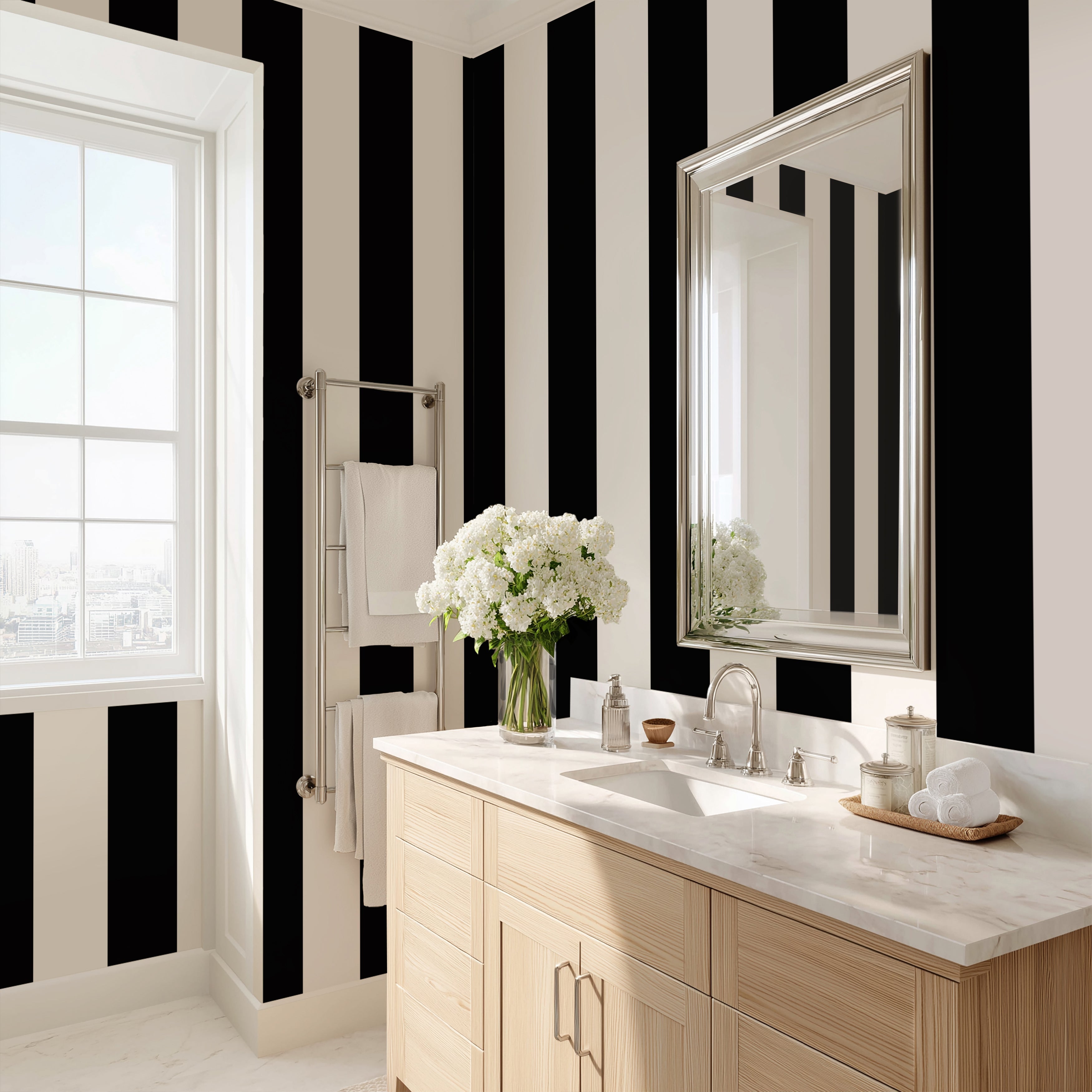 Black & White Horizontal Stripes — Classic Stripes Luxury Wallpaper Mural