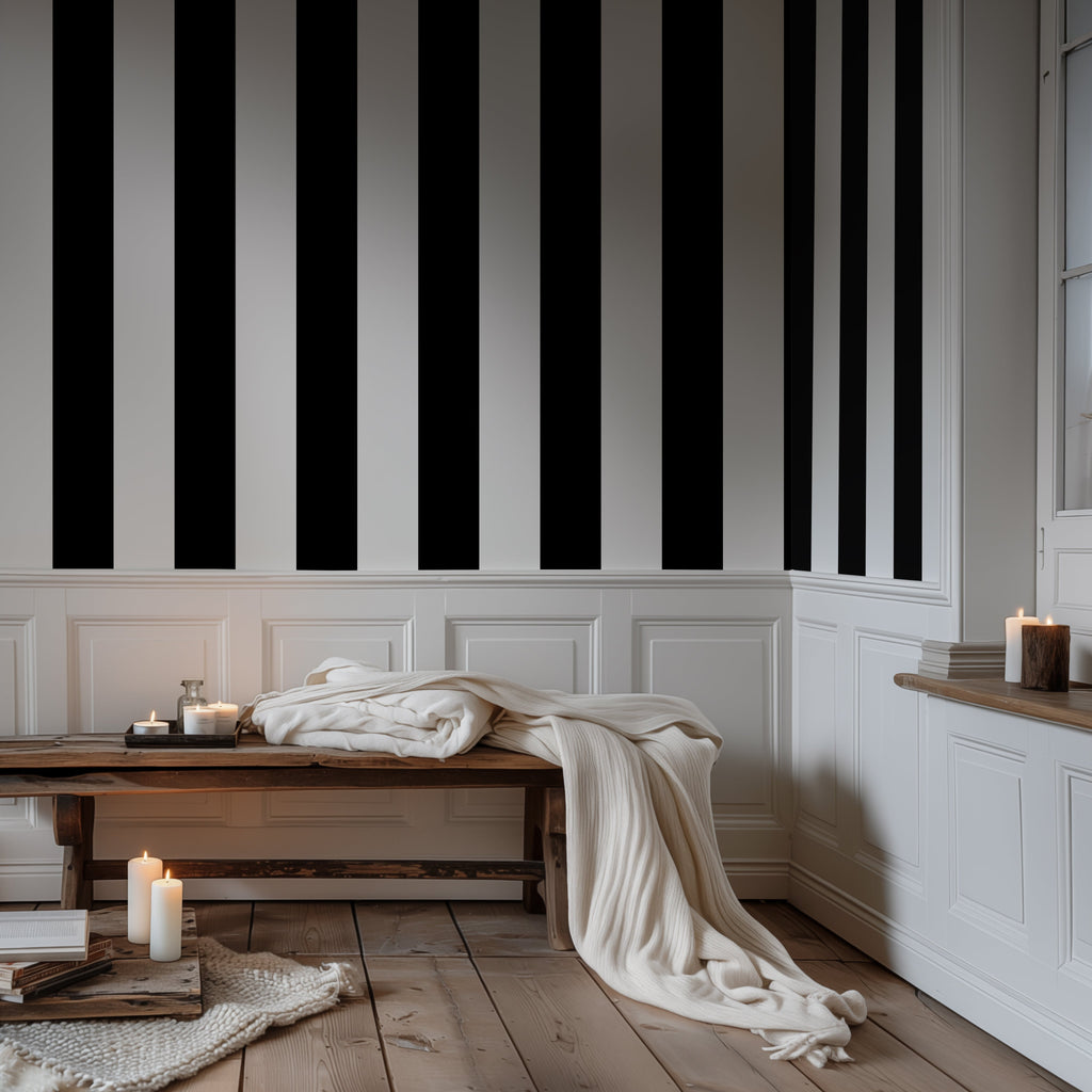Black & White Horizontal Stripes — Classic Stripes Luxury Wallpaper Mural