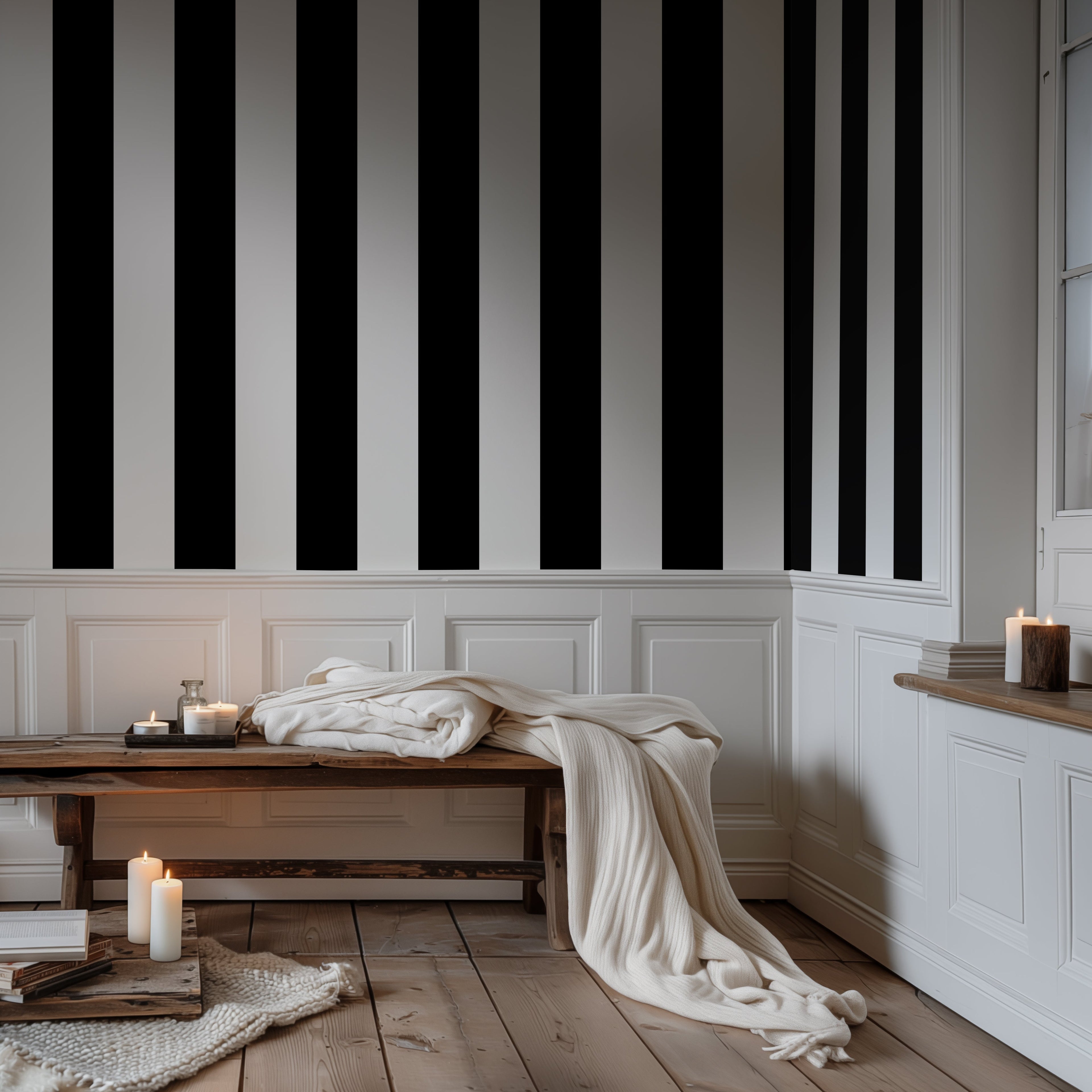 Black & White Horizontal Stripes — Classic Stripes Luxury Wallpaper Mural