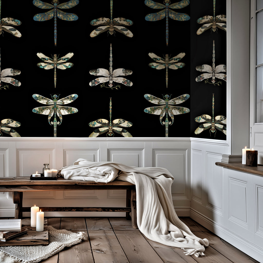 Mystic Dragonfly — Classic Stripes Luxury Wallpaper Mural