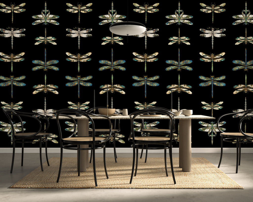 Mystic Dragonfly — Classic Stripes Luxury Wallpaper Mural