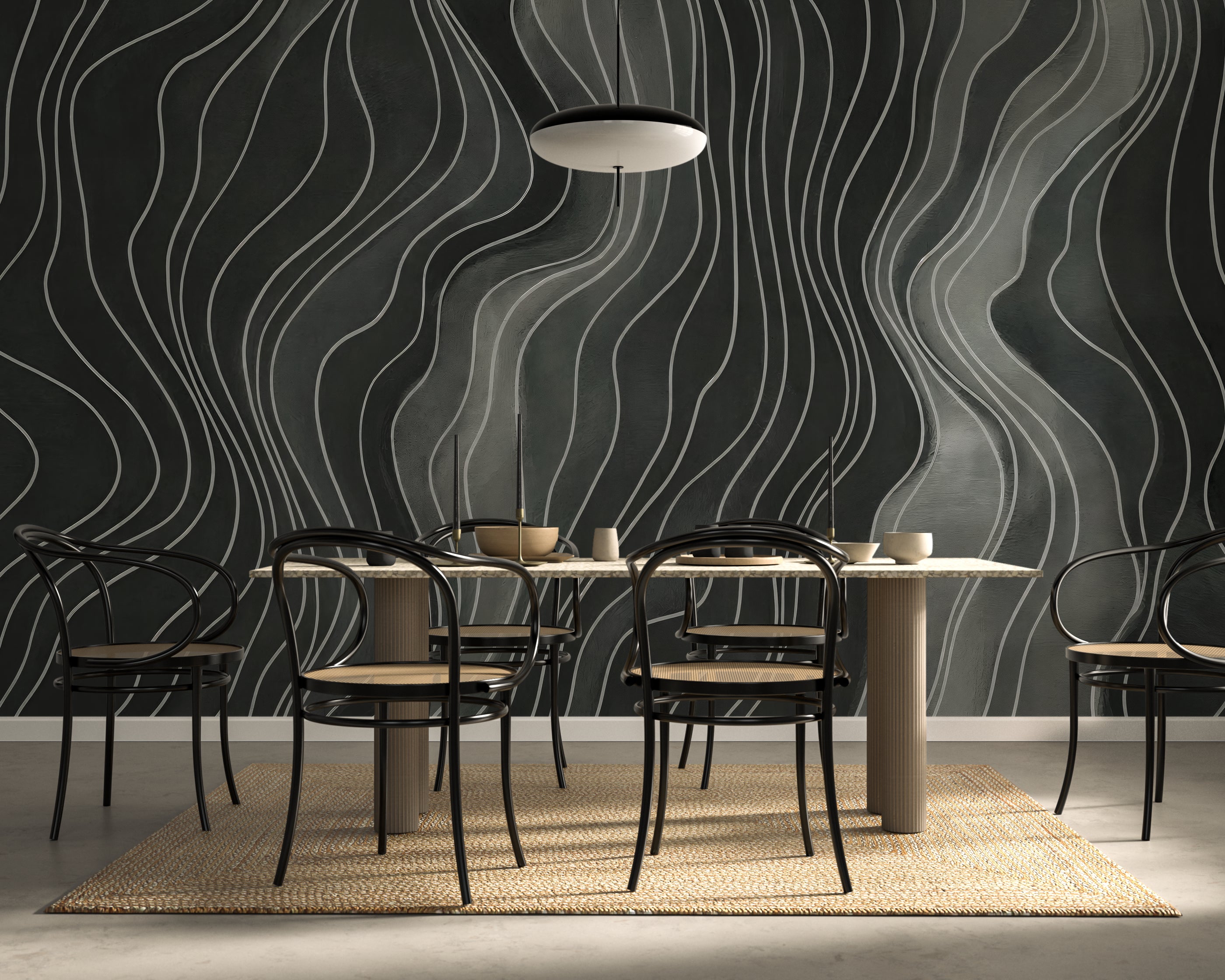 Charcoal Wavy Lines - Abstract Luxury Wallpaper Mural