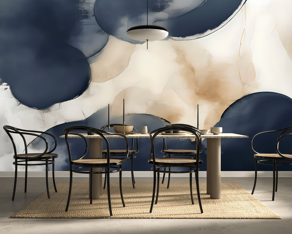 Indigo Drift — Abstract Luxury Wallpaper Mural