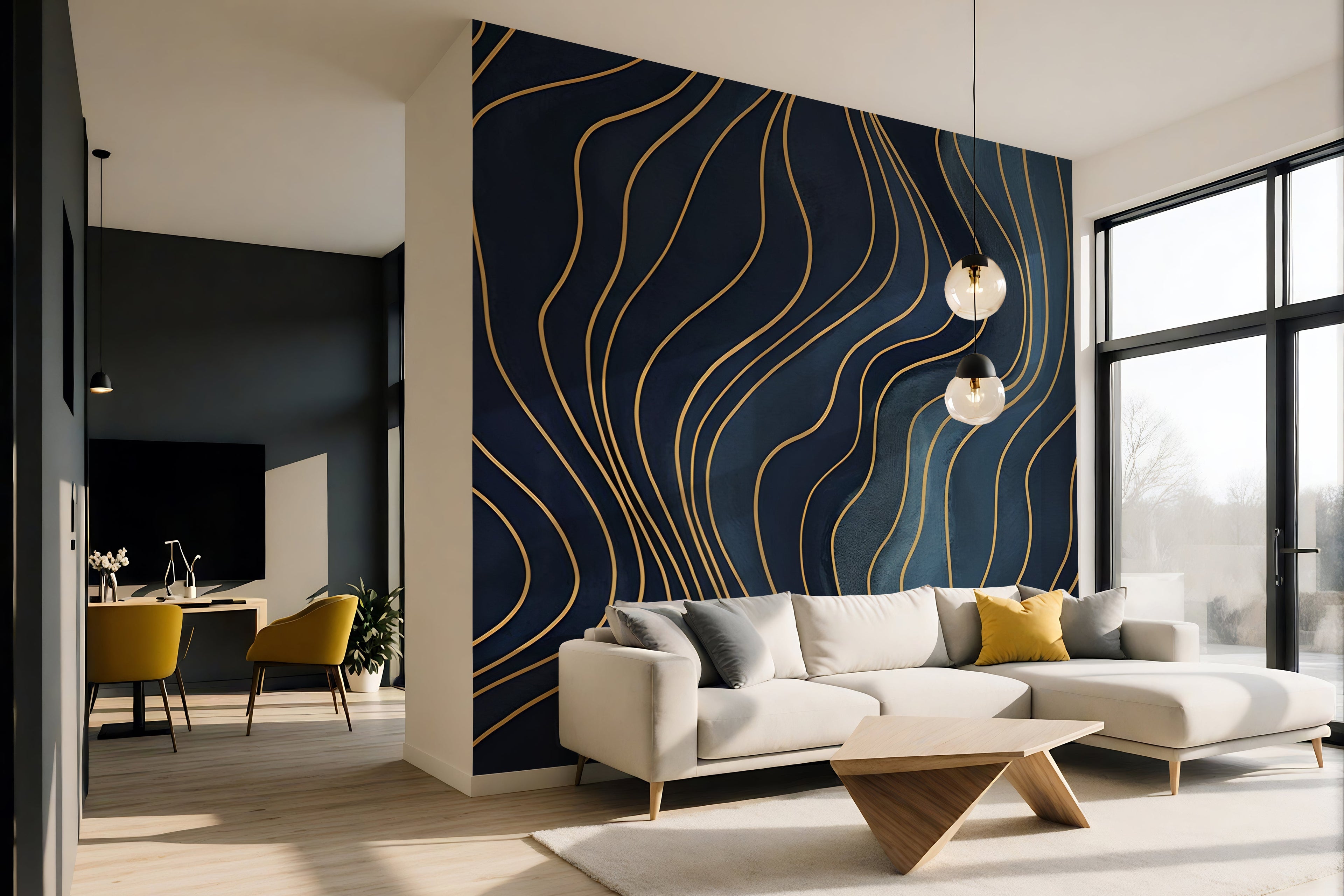 Blue Wavy Lines — Abstract Luxury Wallpaper Mural