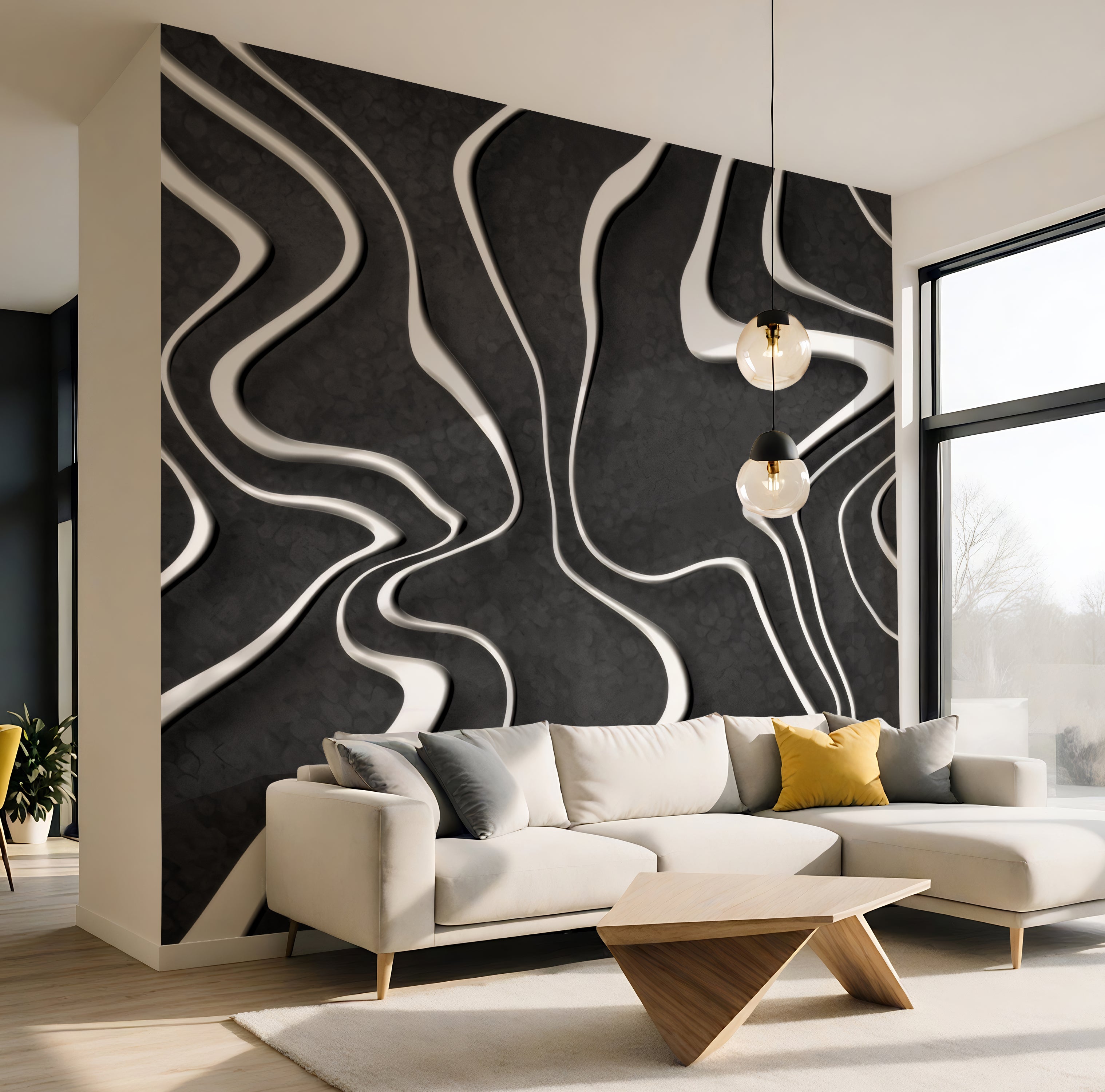 Charcoal Waves — Abstract Luxury Wallpaper Mural