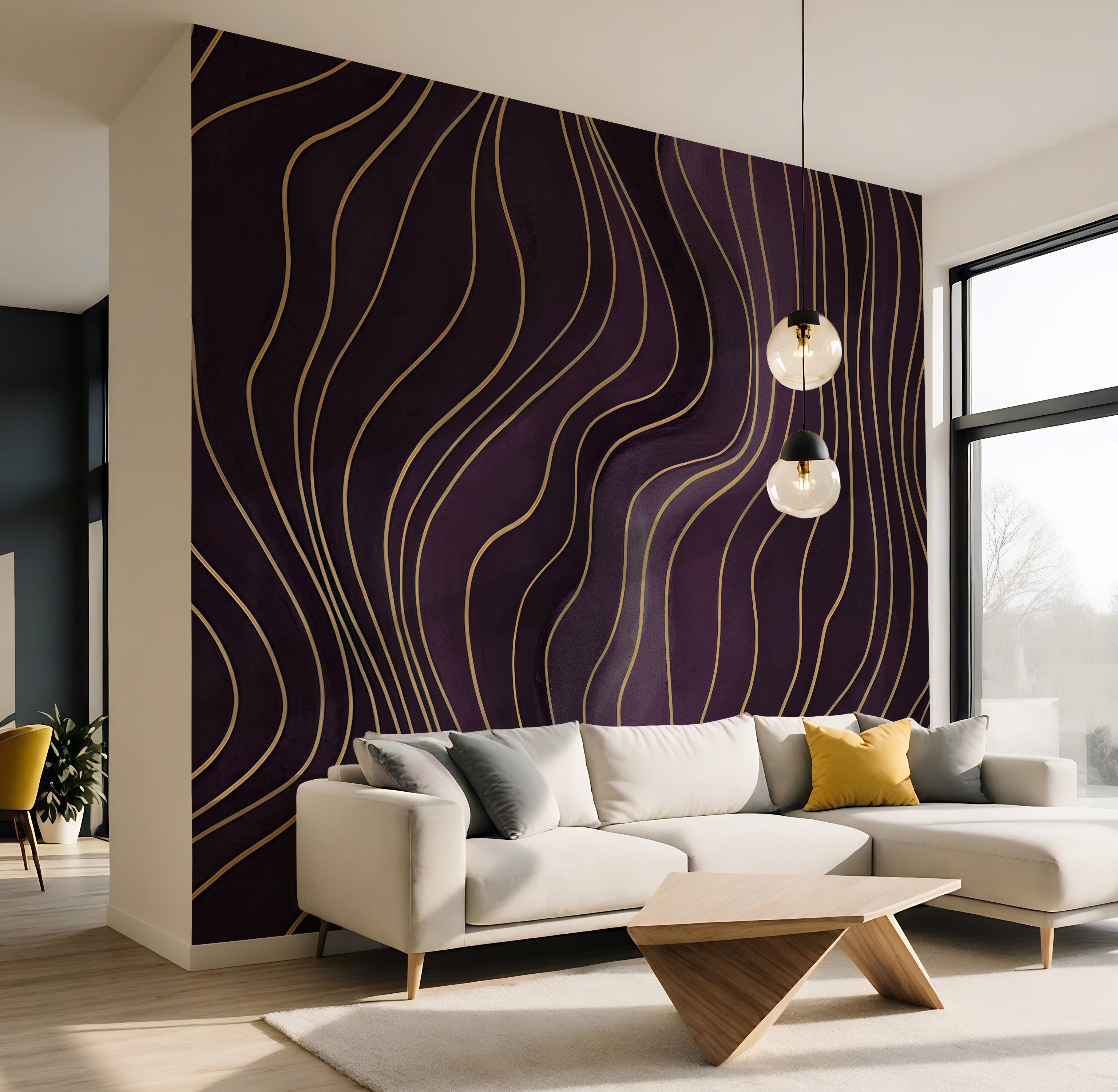 Amethyst Wavy Lines - Abstract Luxury Wallpaper Mural