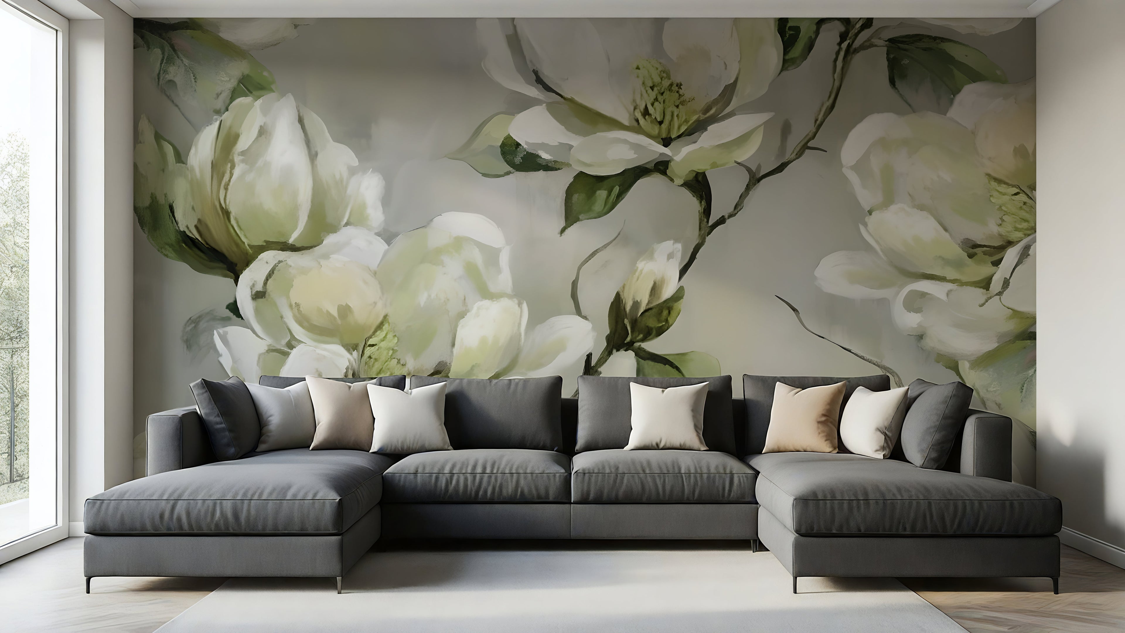 Watercolor Magnolias — Bold Florals Luxury Wallpaper Mural