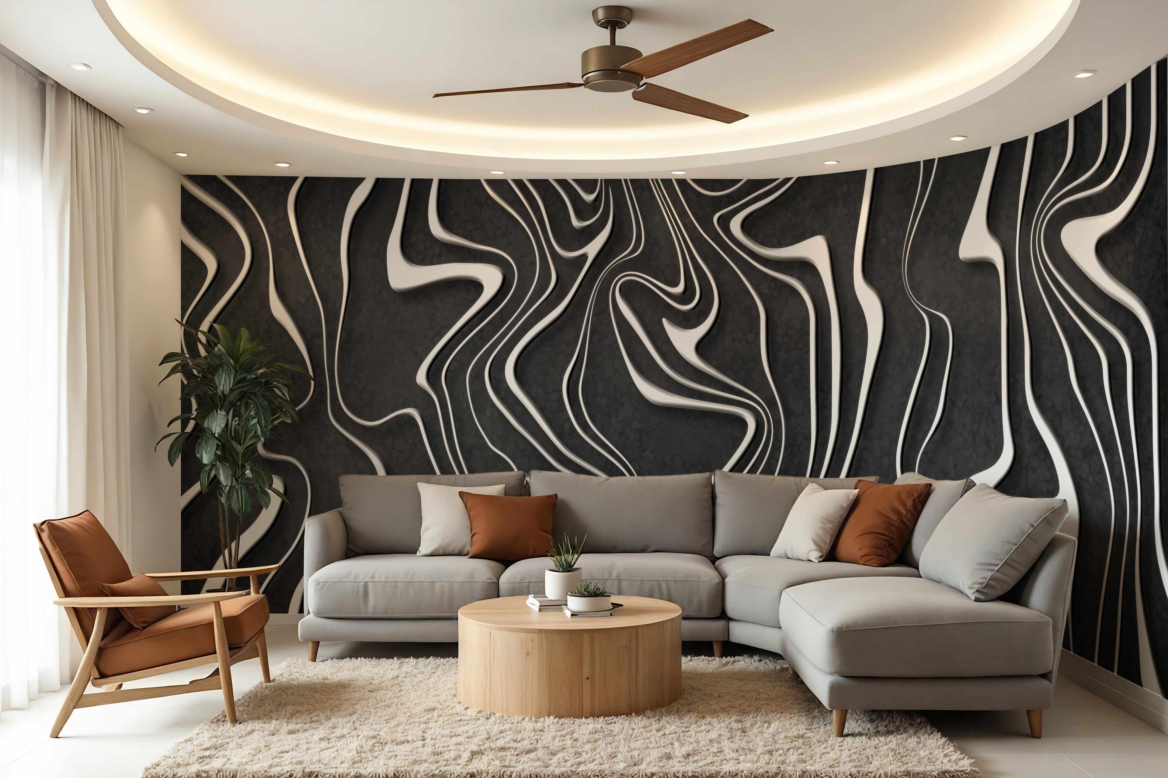 Charcoal Waves — Abstract Luxury Wallpaper Mural
