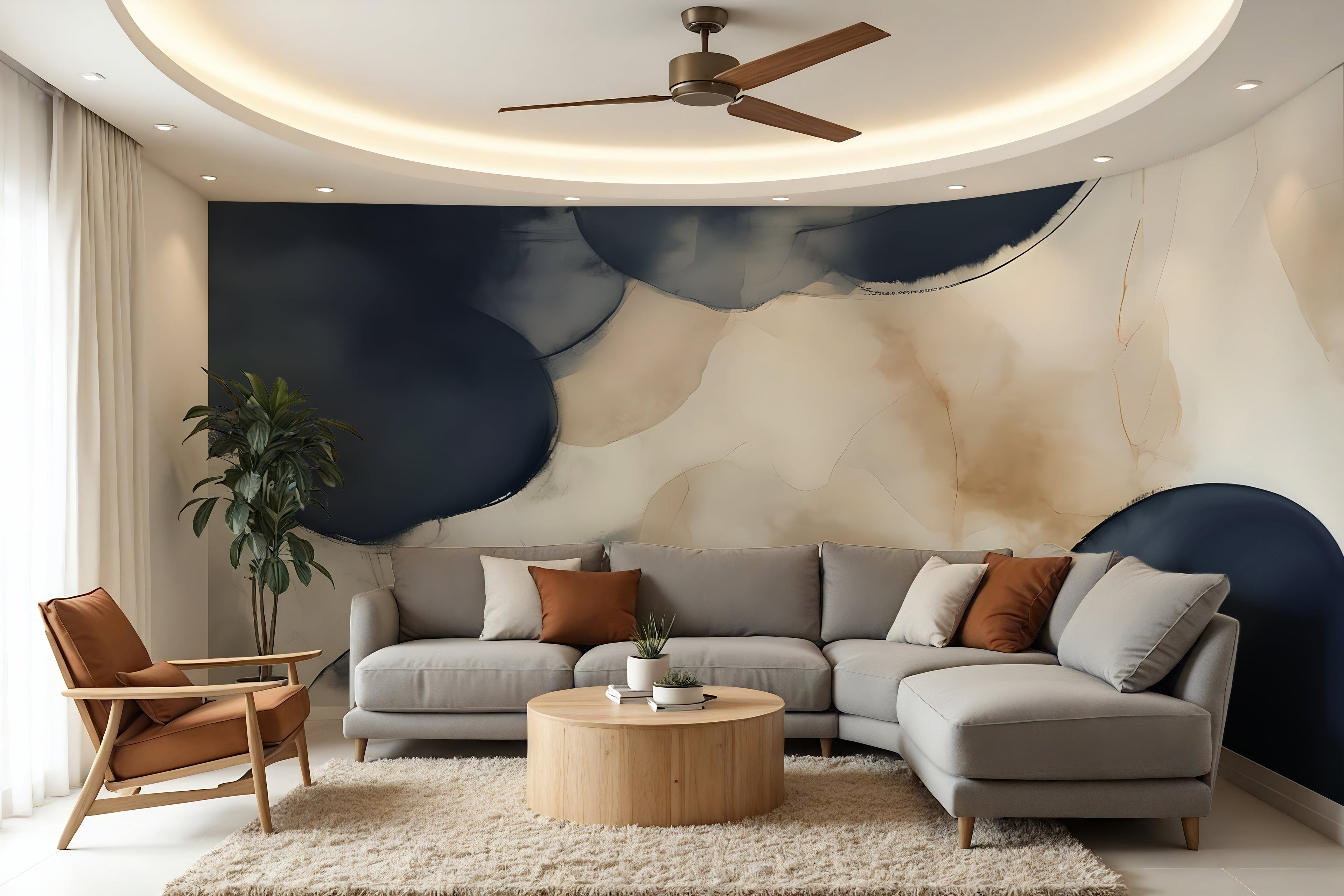 Indigo Drift — Abstract Luxury Wallpaper Mural