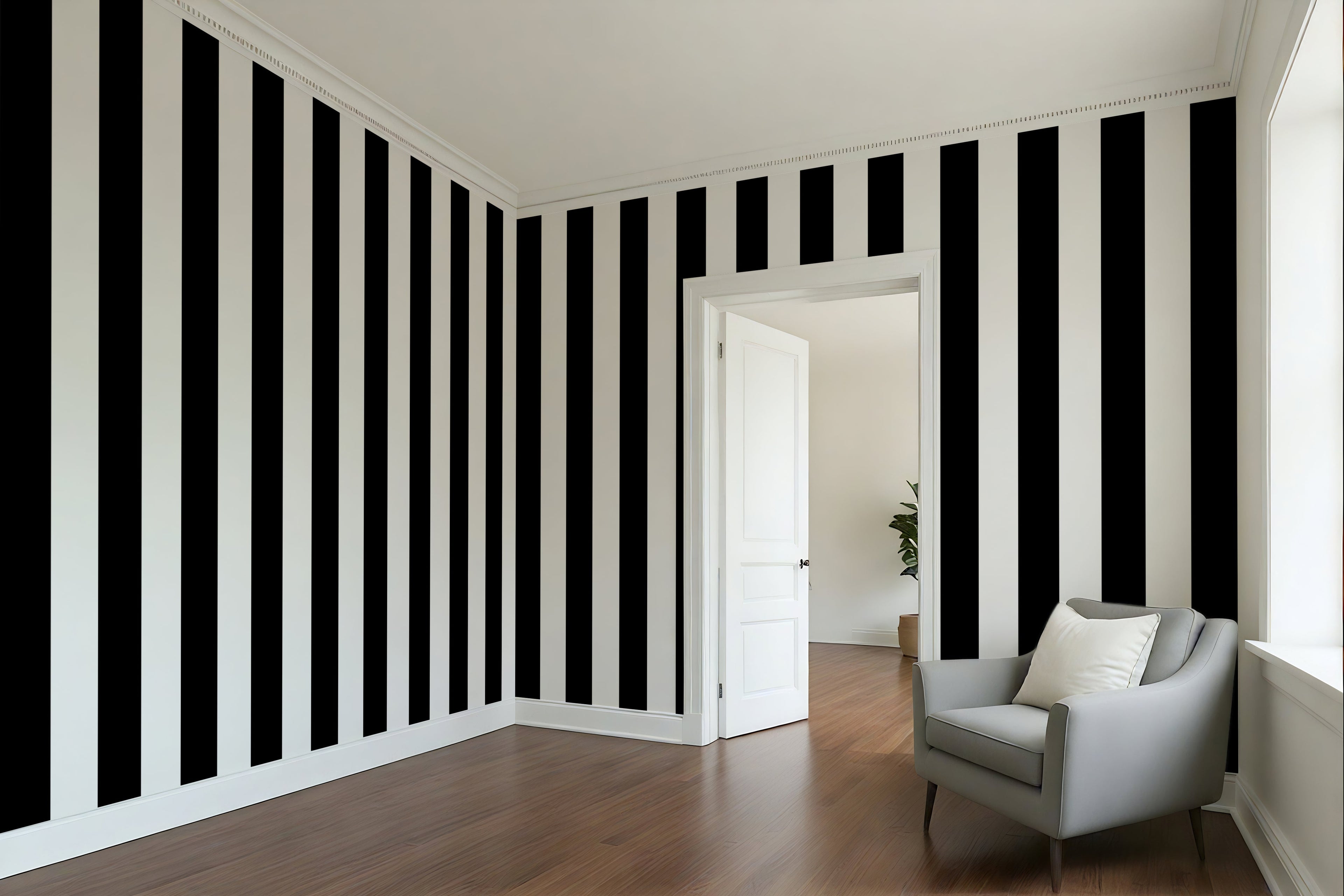 Black & White Horizontal Stripes — Classic Stripes Luxury Wallpaper Mural