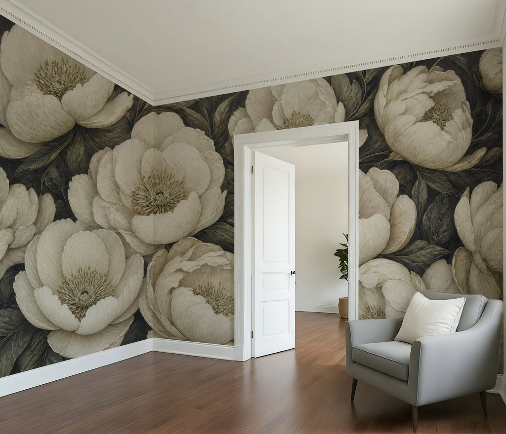 Sage Noir — Bold Florals Luxury Wallpaper Mural