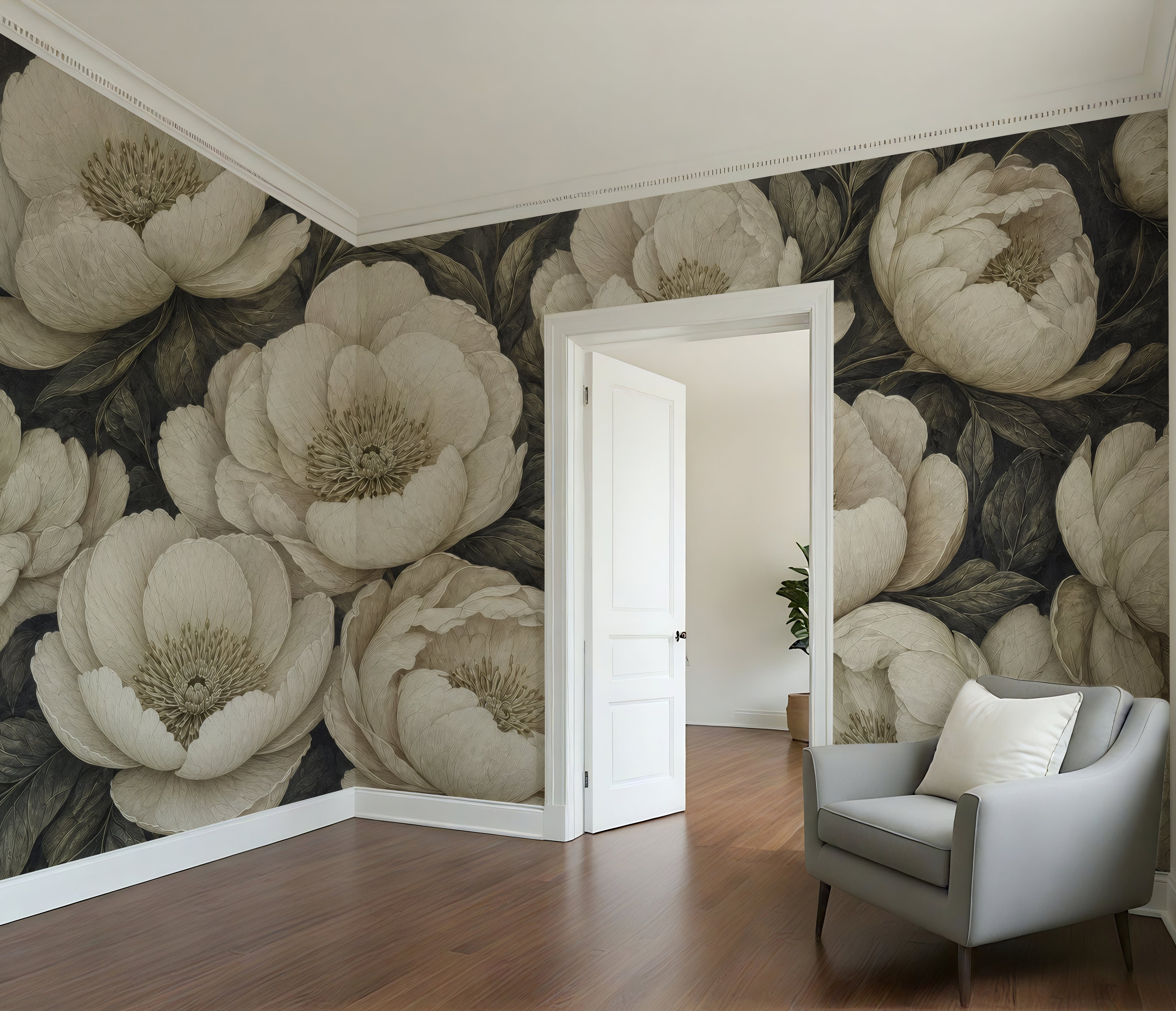 Sage Noir — Bold Florals Luxury Wallpaper Mural