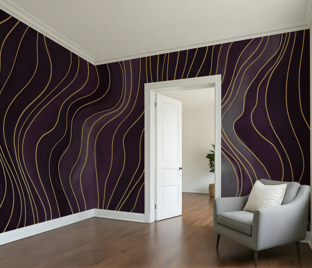 Amethyst Wavy Lines - Abstract Luxury Wallpaper Mural