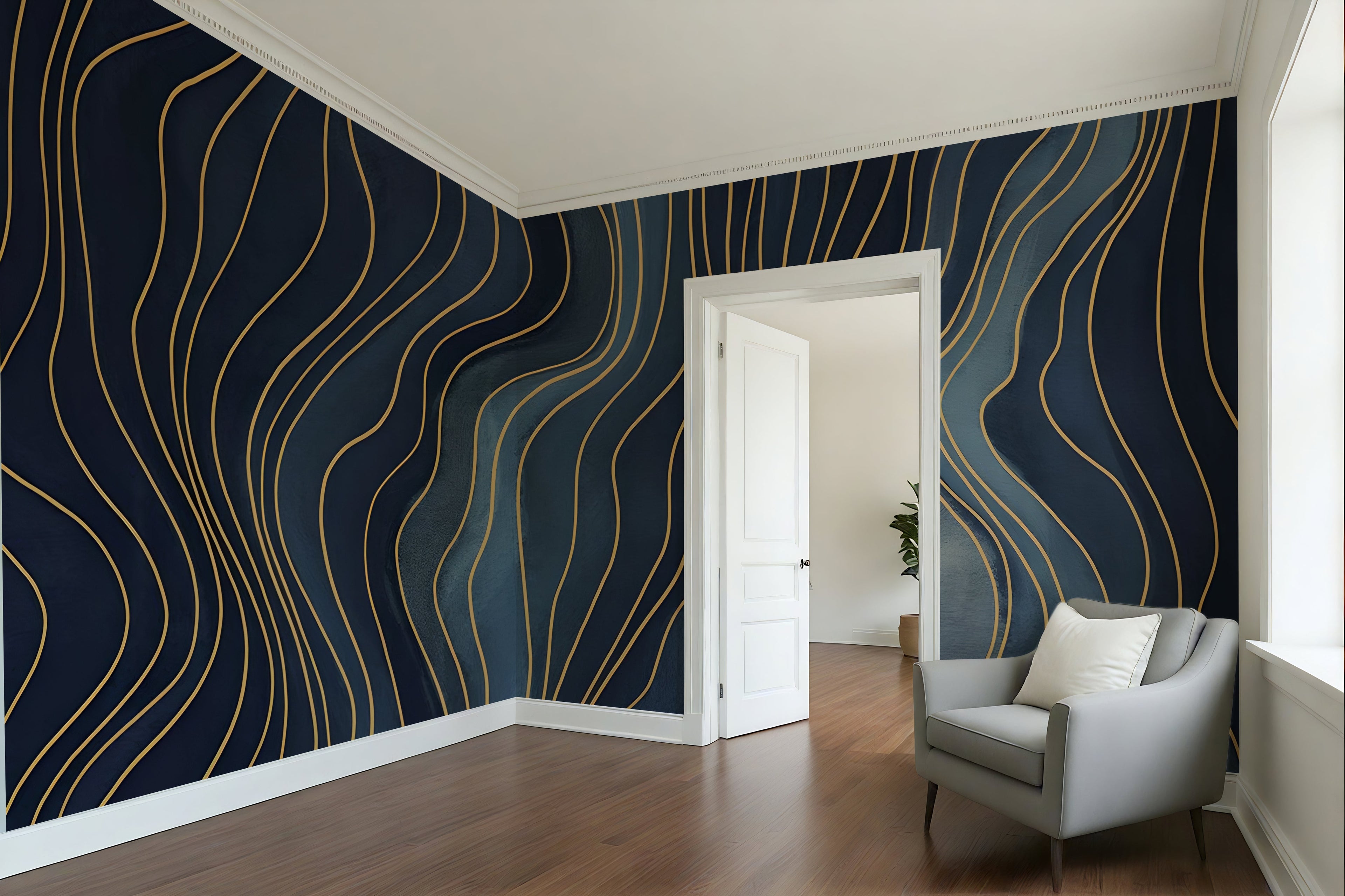 Blue Wavy Lines — Abstract Luxury Wallpaper Mural