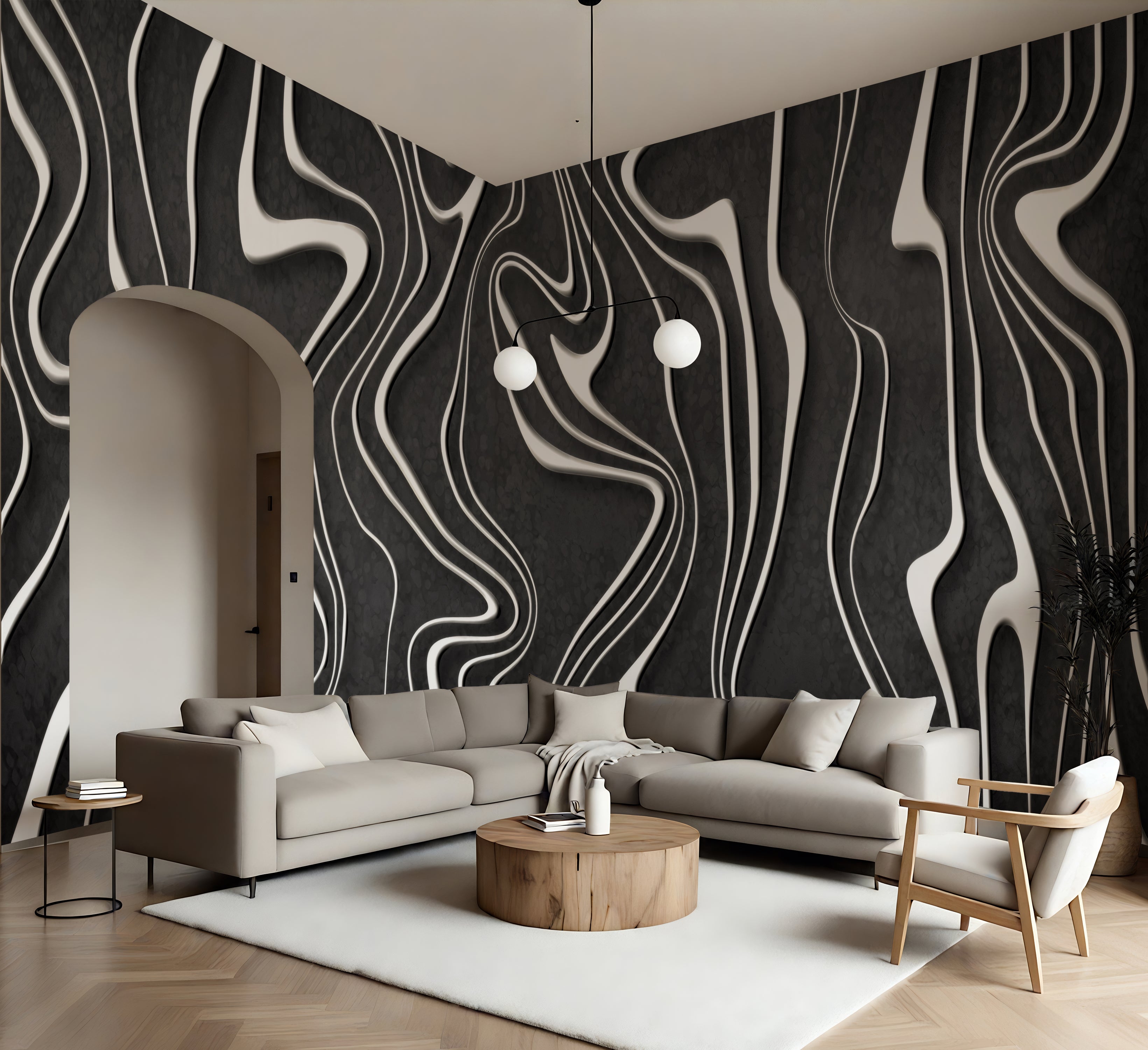 Charcoal Waves — Abstract Luxury Wallpaper Mural