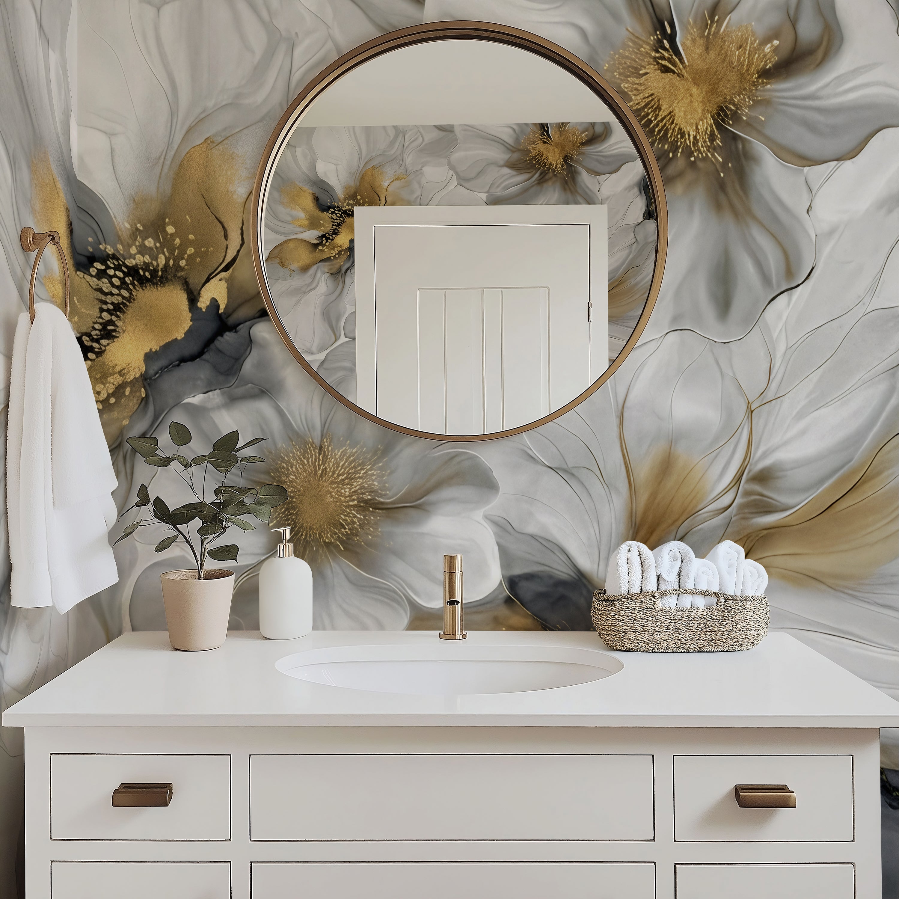 Gray and Gold Floral — Bold Floral Luxury Wallpaper Mural