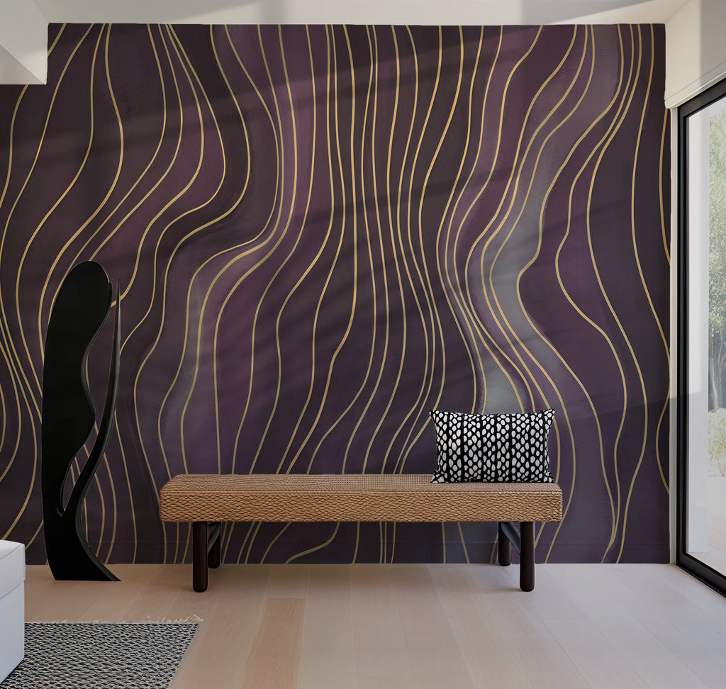 Amethyst Wavy Lines - Abstract Luxury Wallpaper Mural