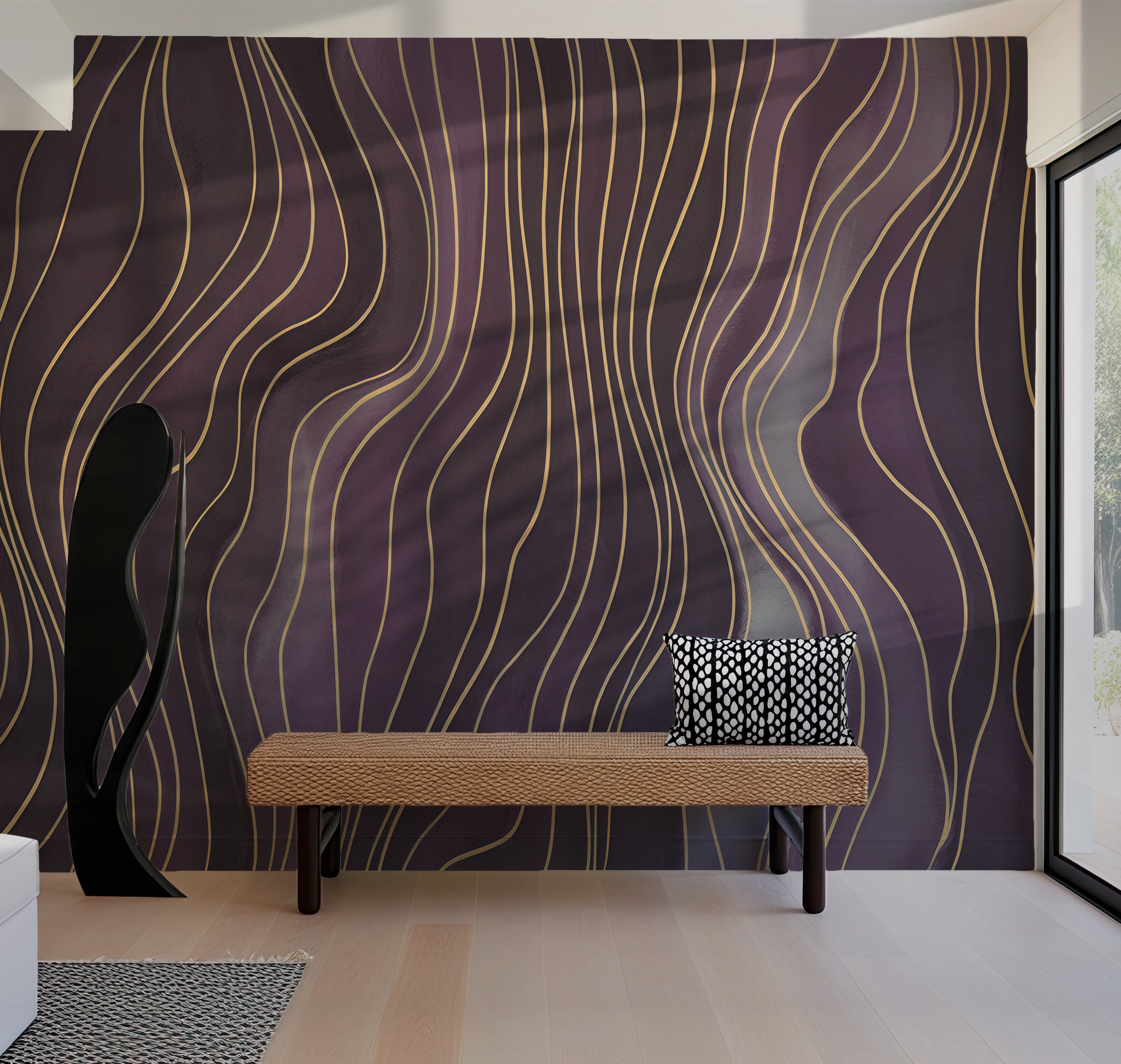 Amethyst Wavy Lines - Abstract Luxury Wallpaper Mural