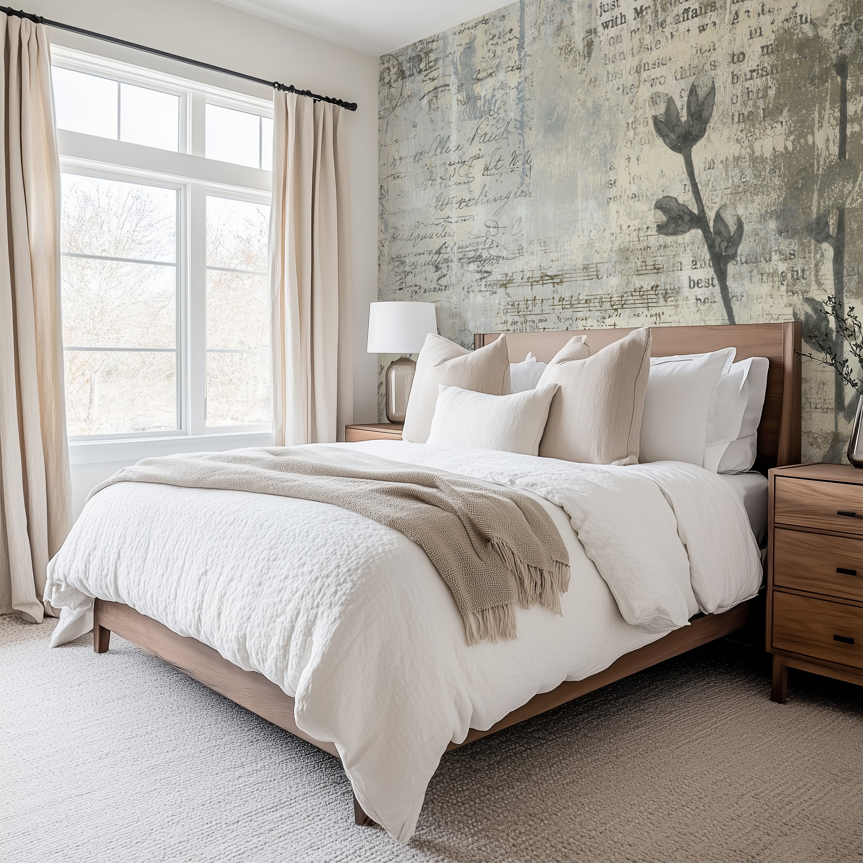 Archival Bloom  —  Rustic Farmhouse Wallpaper Mural