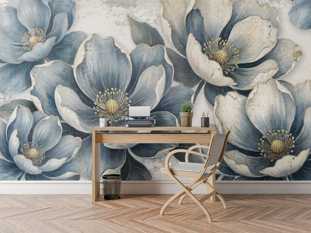 Indigo Bloom — Bold Florals Luxury Wallpaper Mural