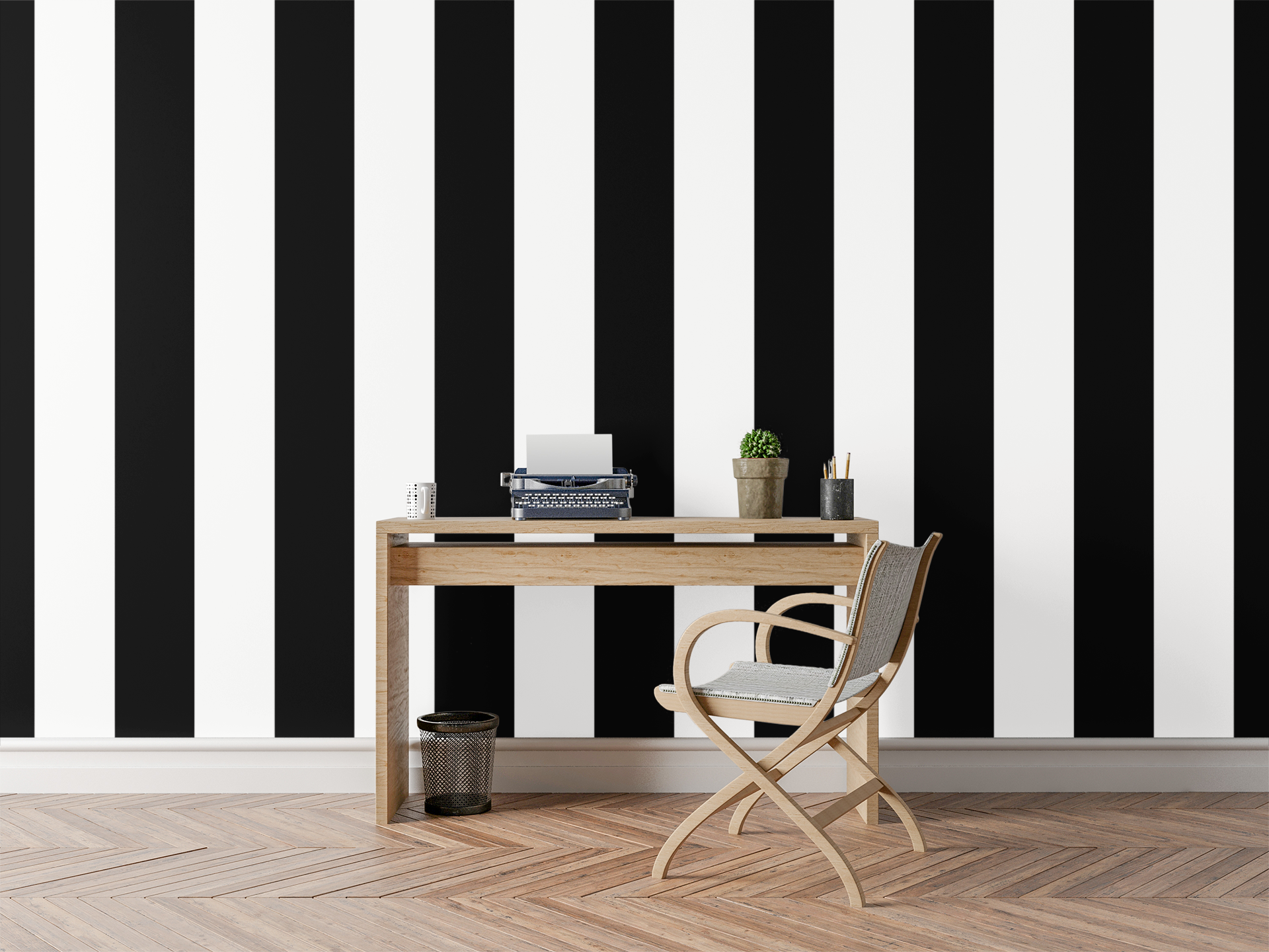 Black & White Horizontal Stripes — Classic Stripes Luxury Wallpaper Mural