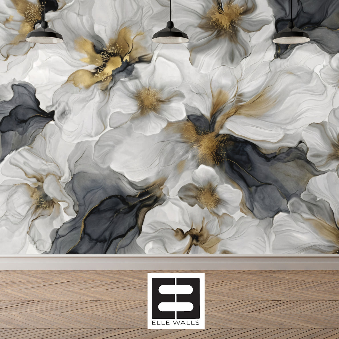 Gray and Gold Floral — Bold Floral Luxury Wallpaper Mural