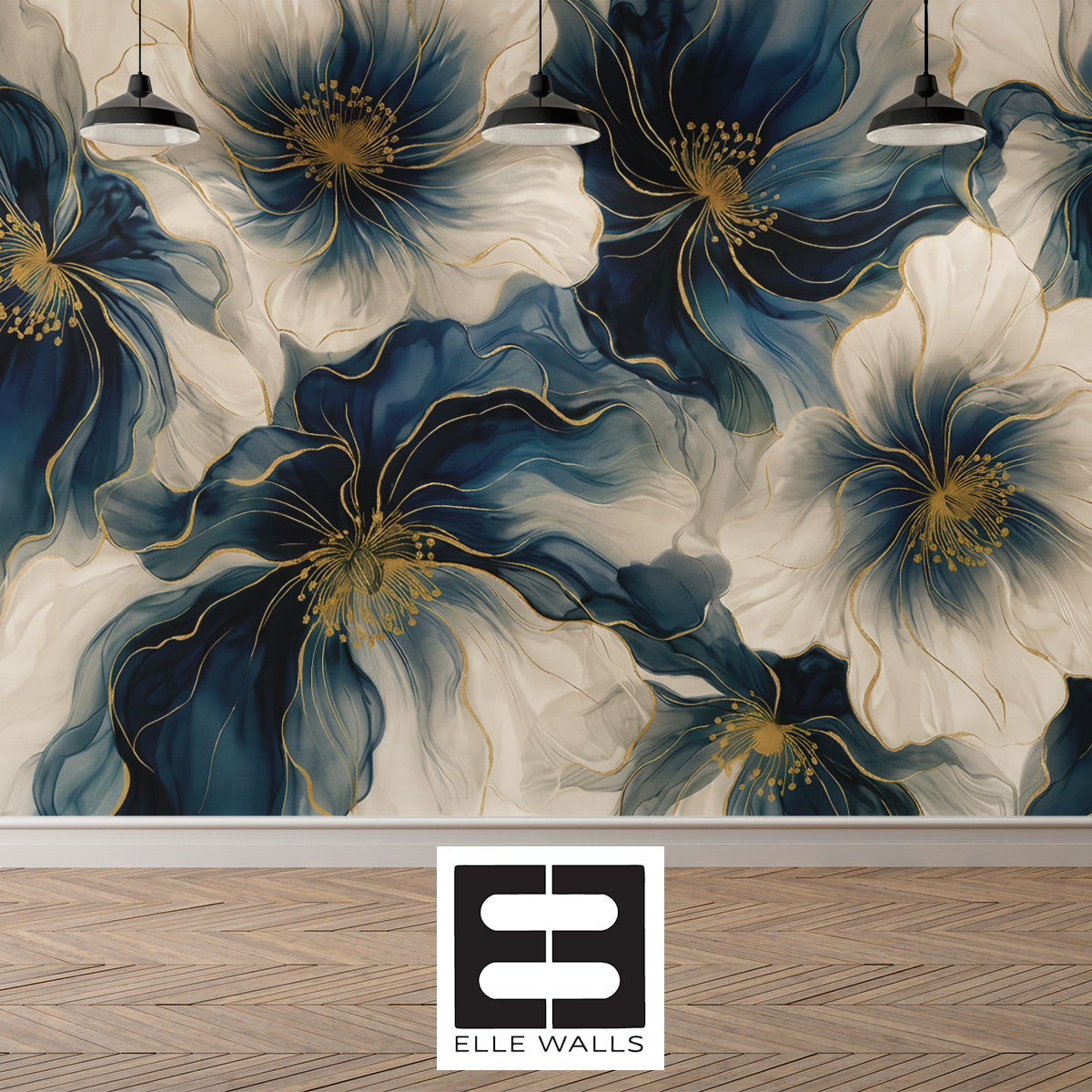 Linen and Blue Petals —  Bold Florals Luxury Wallpaper