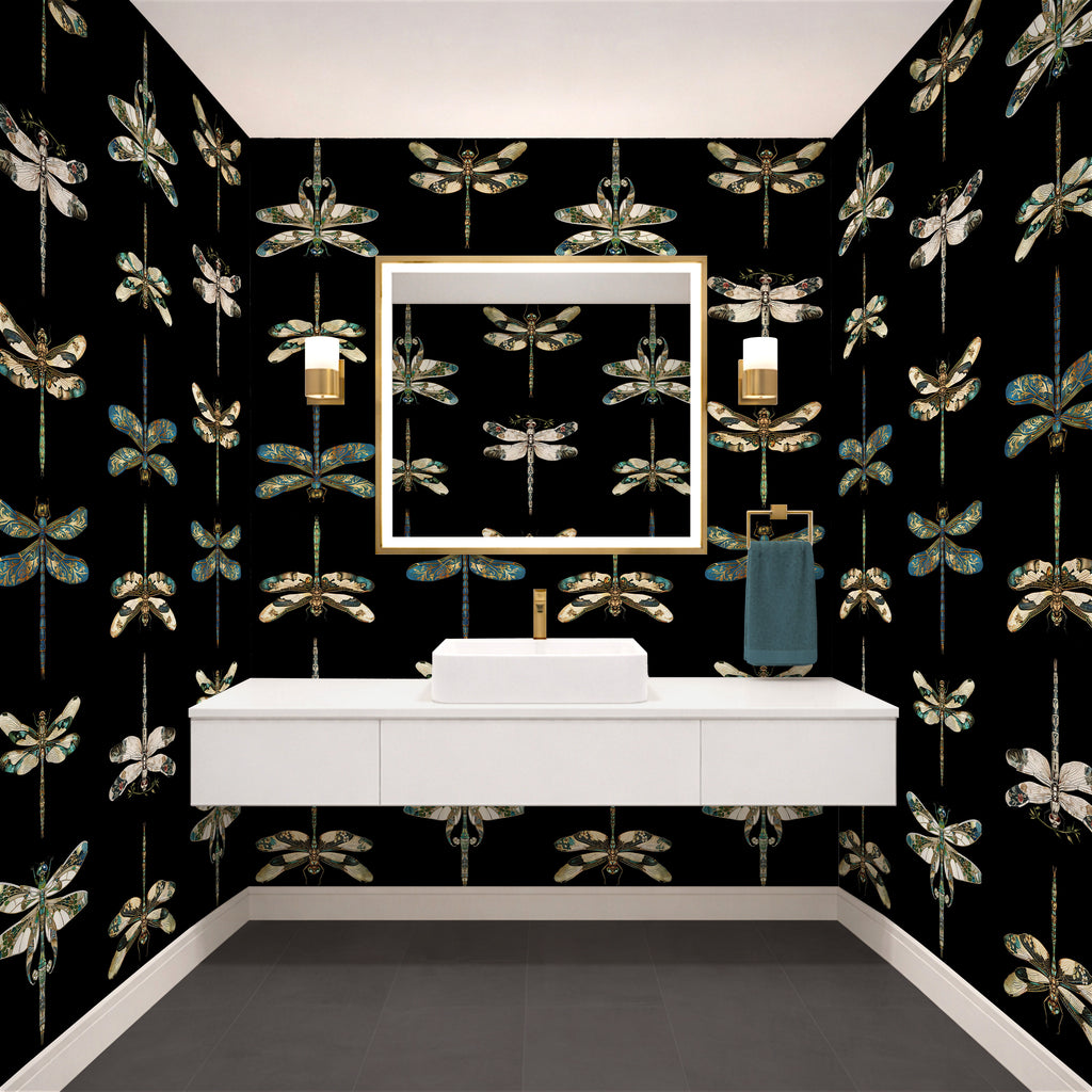 Mystic Dragonfly — Classic Stripes Luxury Wallpaper Mural