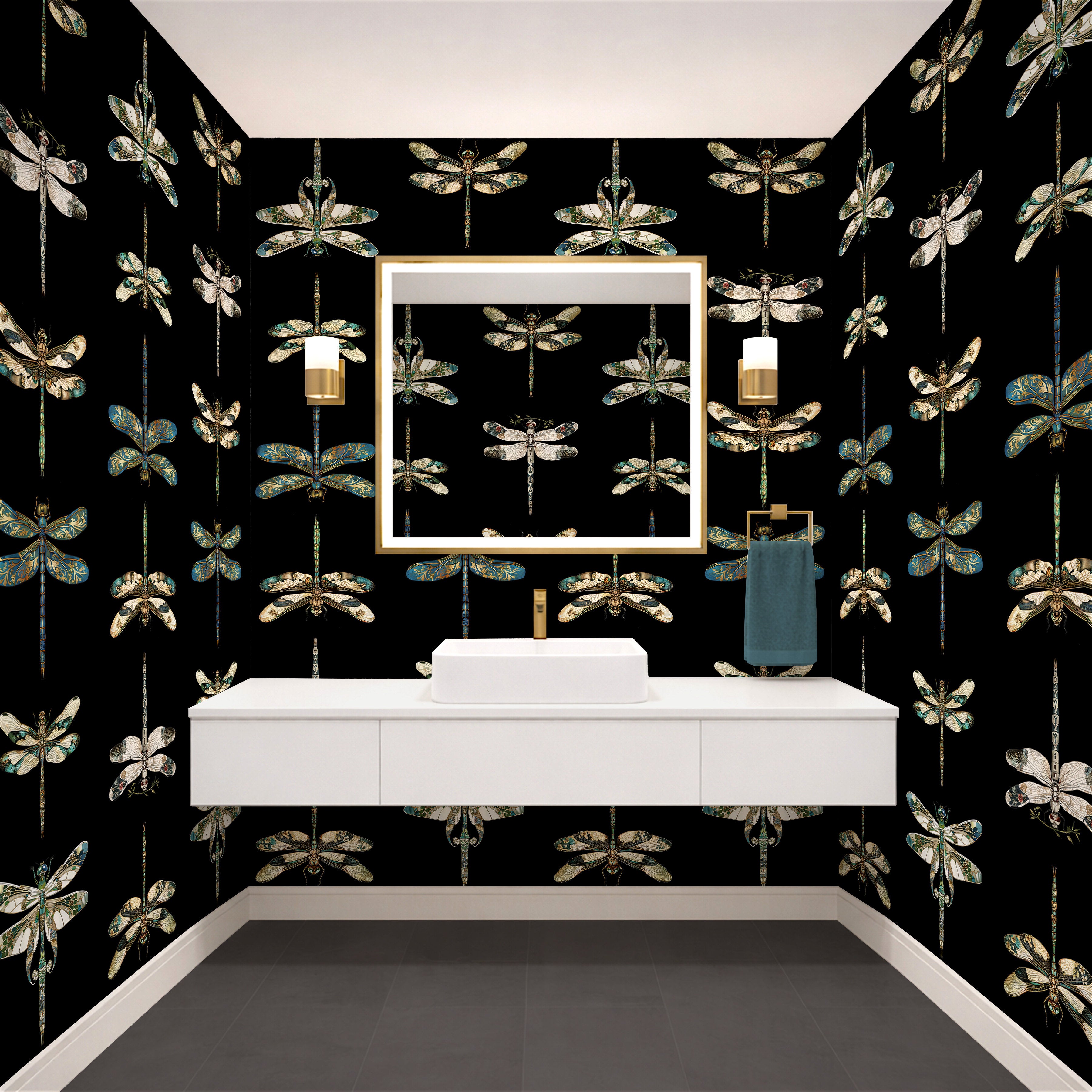 Mystic Dragonfly — Classic Stripes Luxury Wallpaper Mural