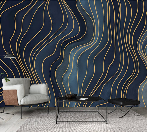 Blue Wavy Lines — Abstract Luxury Wallpaper Mural