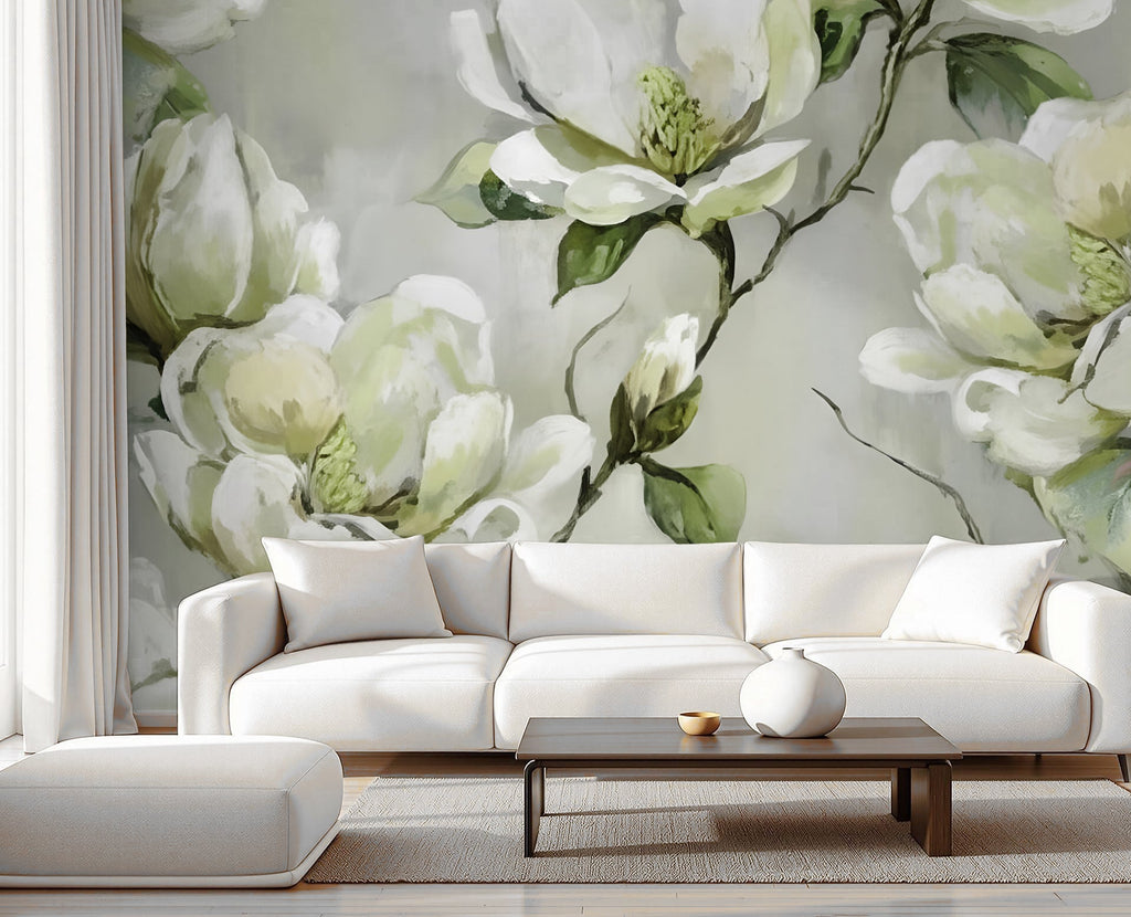 Watercolor Magnolias — Bold Florals Luxury Wallpaper Mural