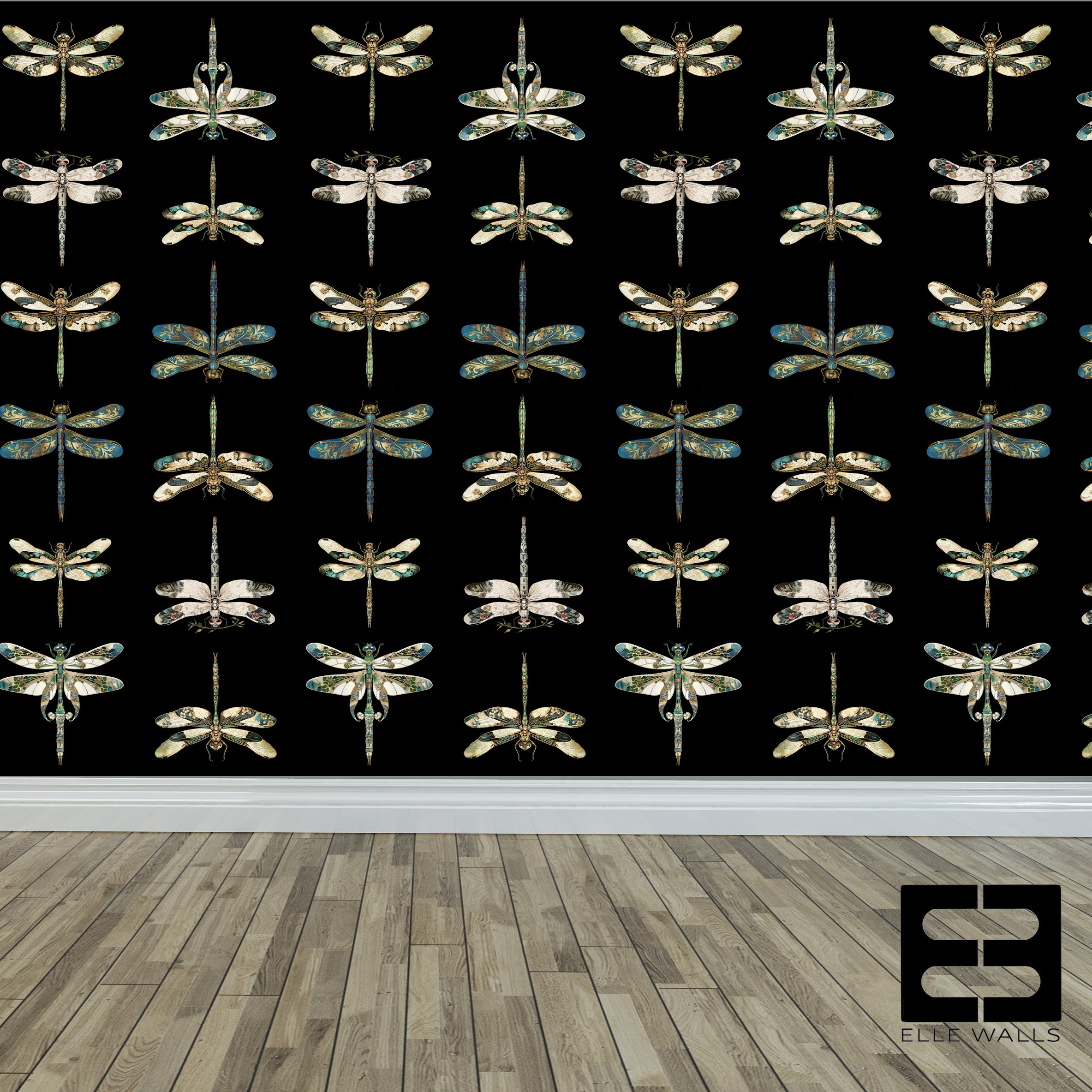 Mystic Dragonfly — Classic Stripes Luxury Wallpaper Mural