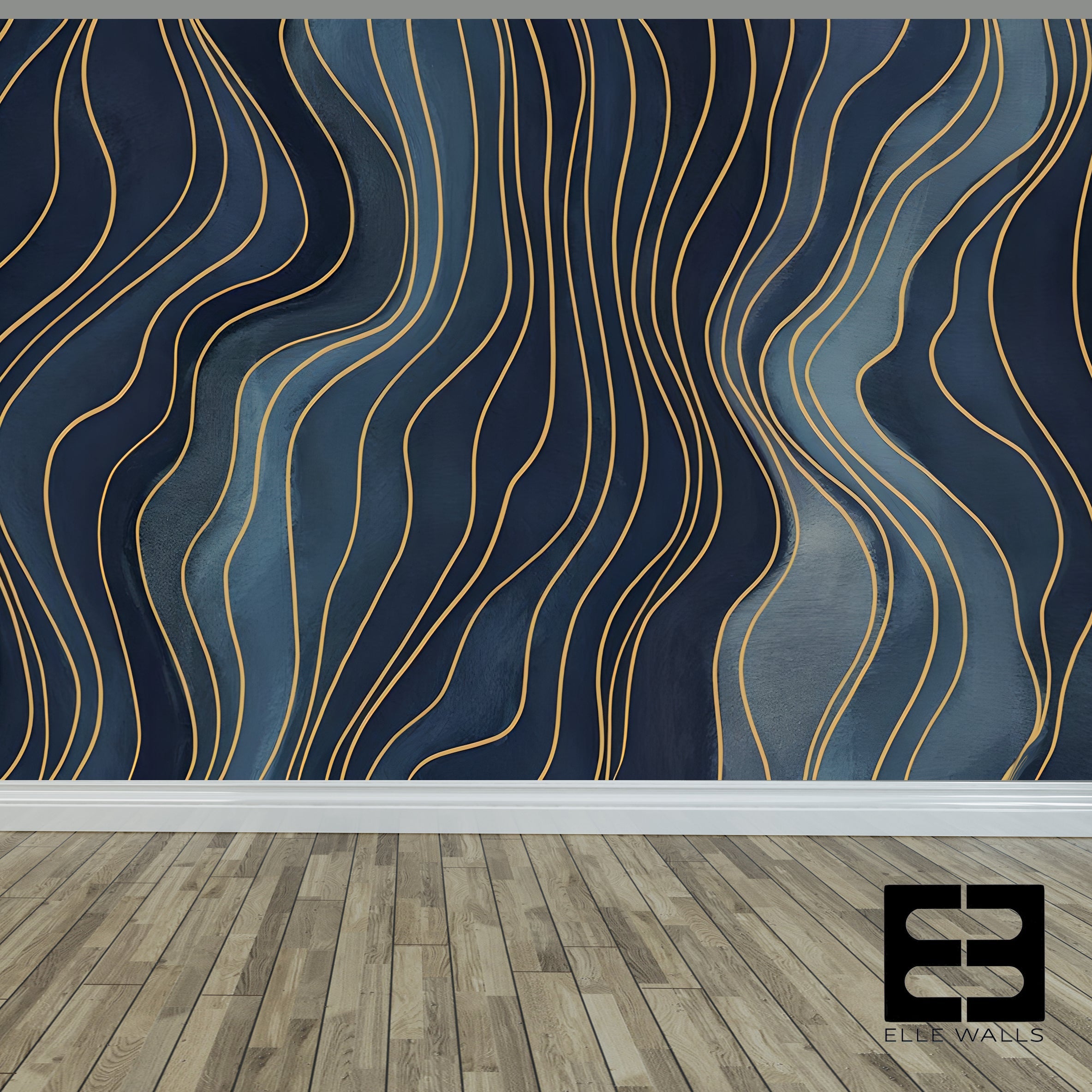 Blue Wavy Lines — Abstract Luxury Wallpaper Mural