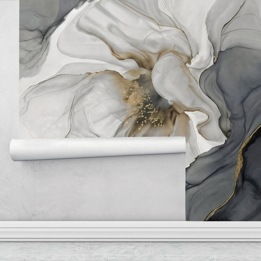 Gray and Gold Floral — Bold Floral Luxury Wallpaper Mural