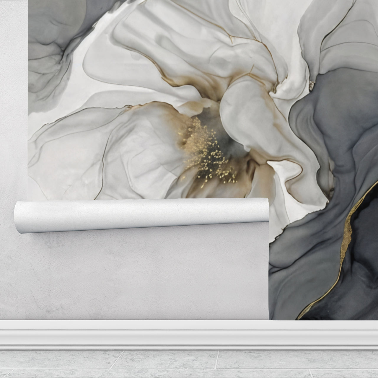 Gray and Gold Floral — Bold Floral Luxury Wallpaper Mural