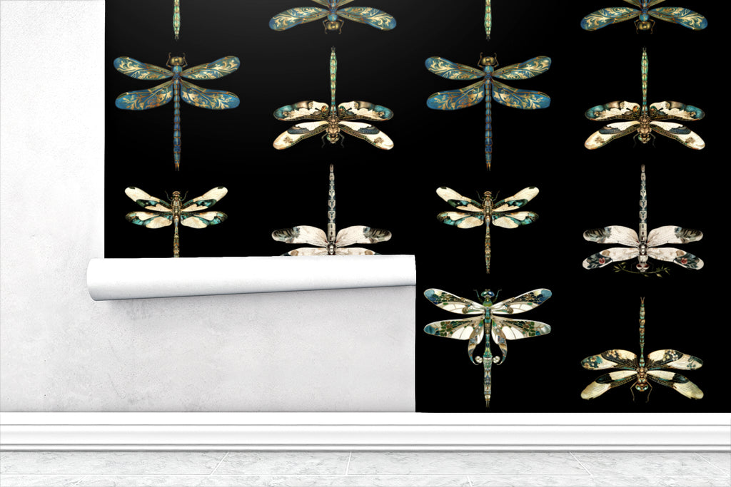 Mystic Dragonfly — Classic Stripes Luxury Wallpaper Mural