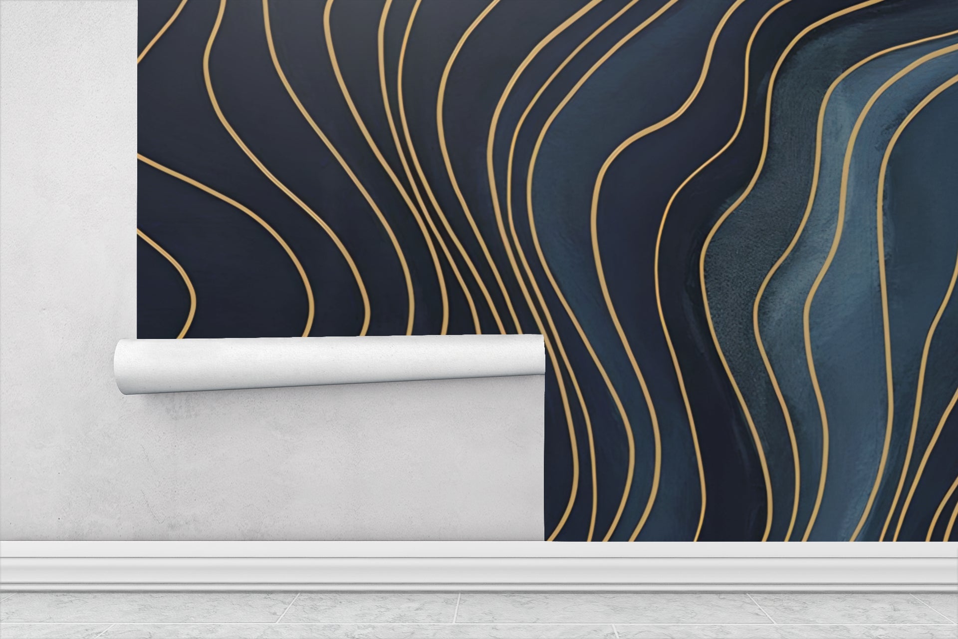 Blue Wavy Lines — Abstract Luxury Wallpaper Mural