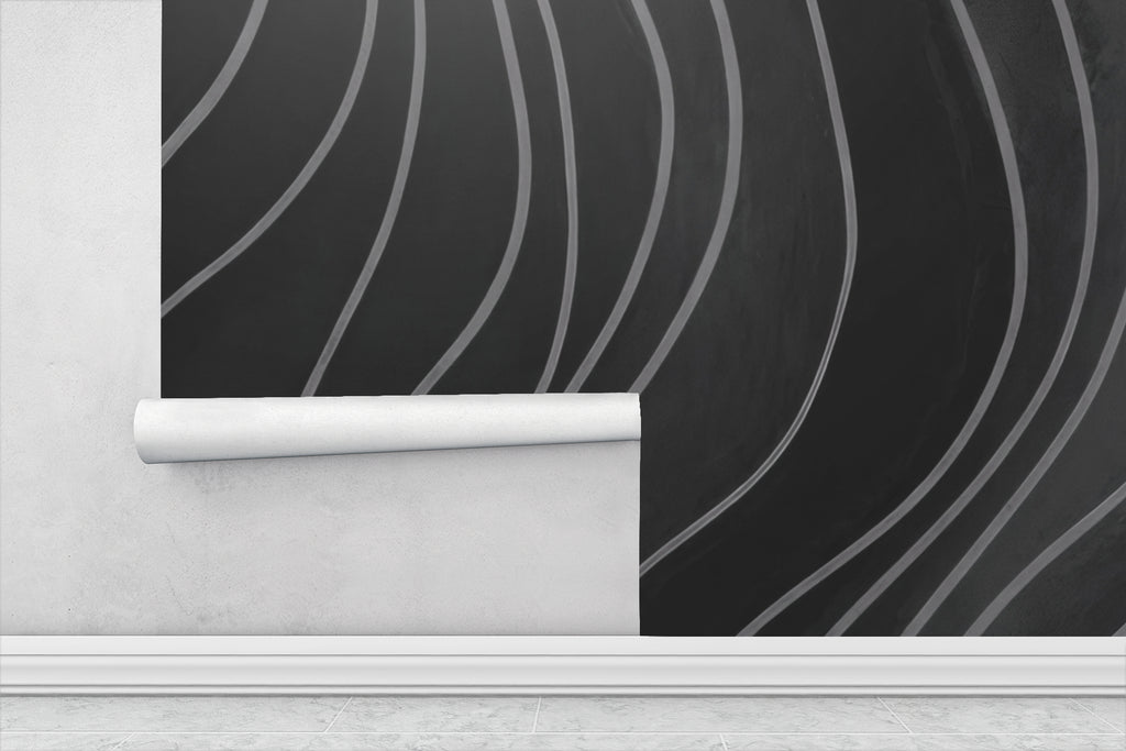 Charcoal Wavy Lines - Abstract Luxury Wallpaper Mural