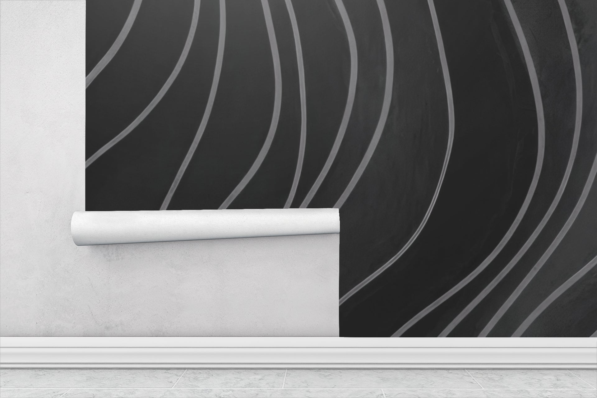 Charcoal Wavy Lines - Abstract Luxury Wallpaper Mural