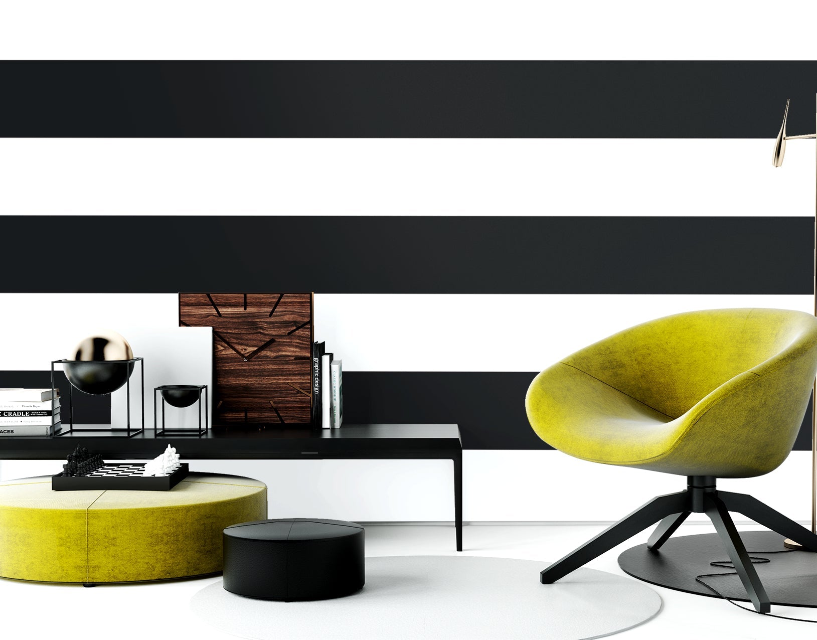 Black & White Horizontal Stripes — Classic Stripes Luxury Wallpaper Mural