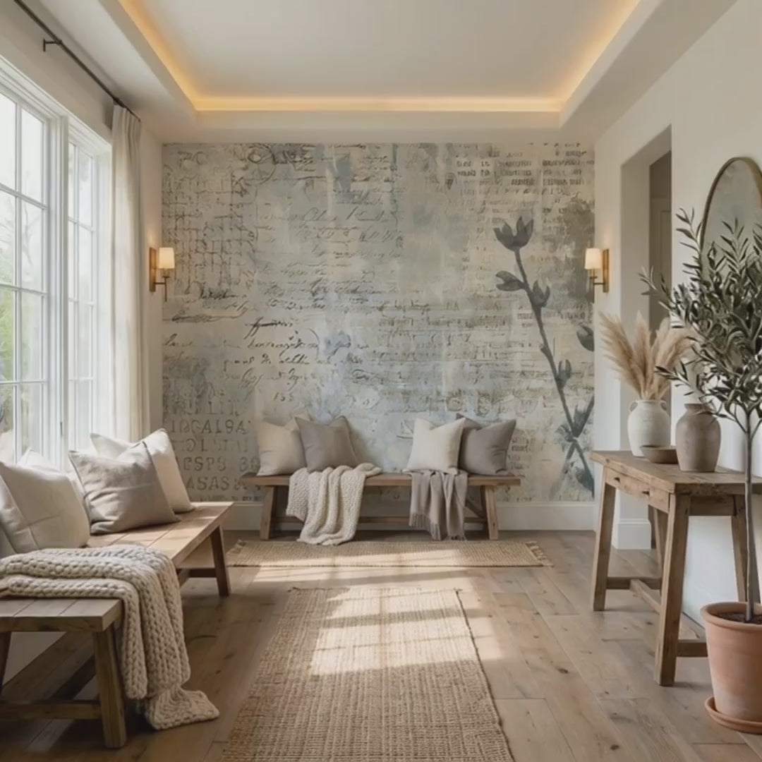Archival Bloom  —  Rustic Farmhouse Wallpaper Mural