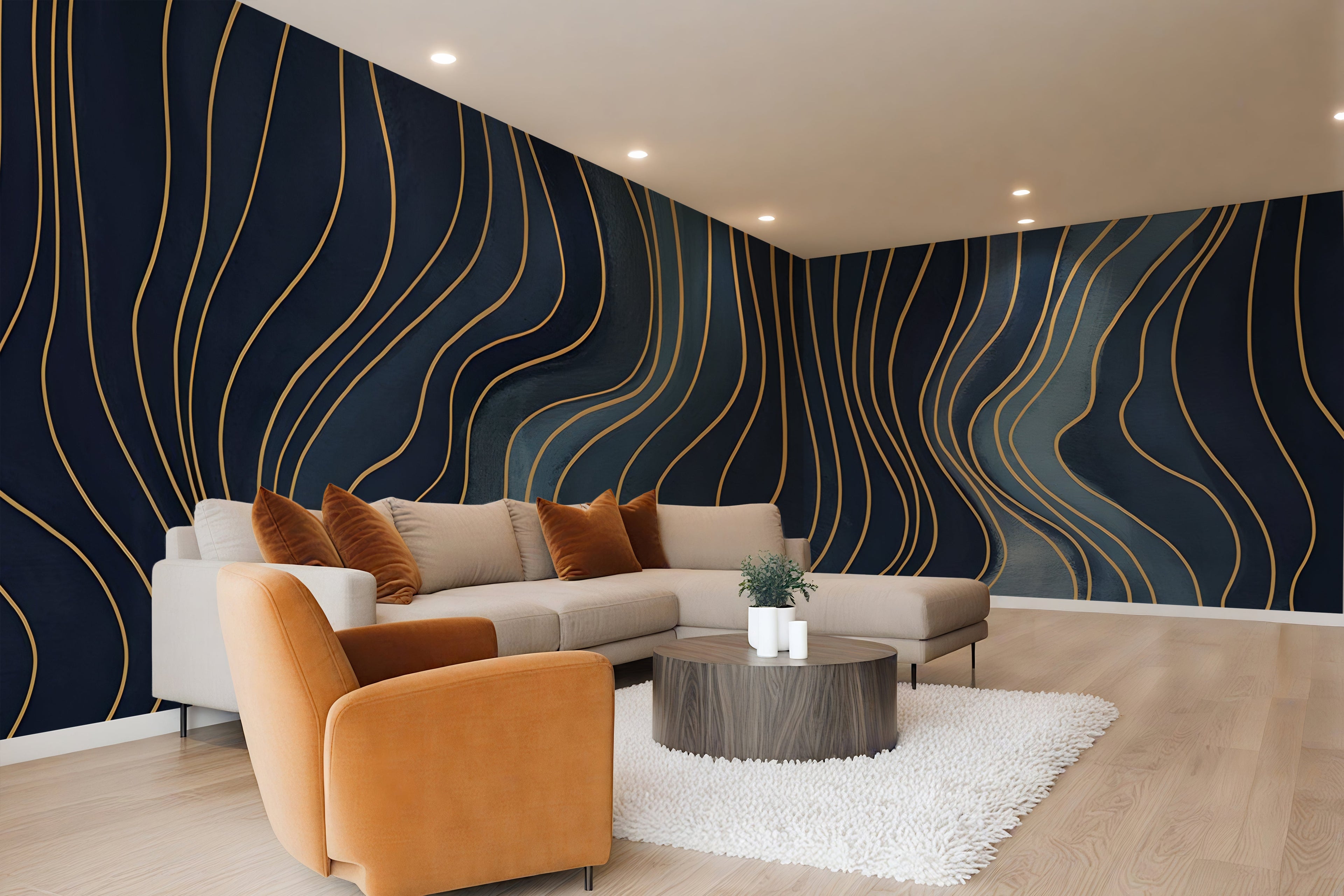 Blue Wavy Lines — Abstract Luxury Wallpaper Mural