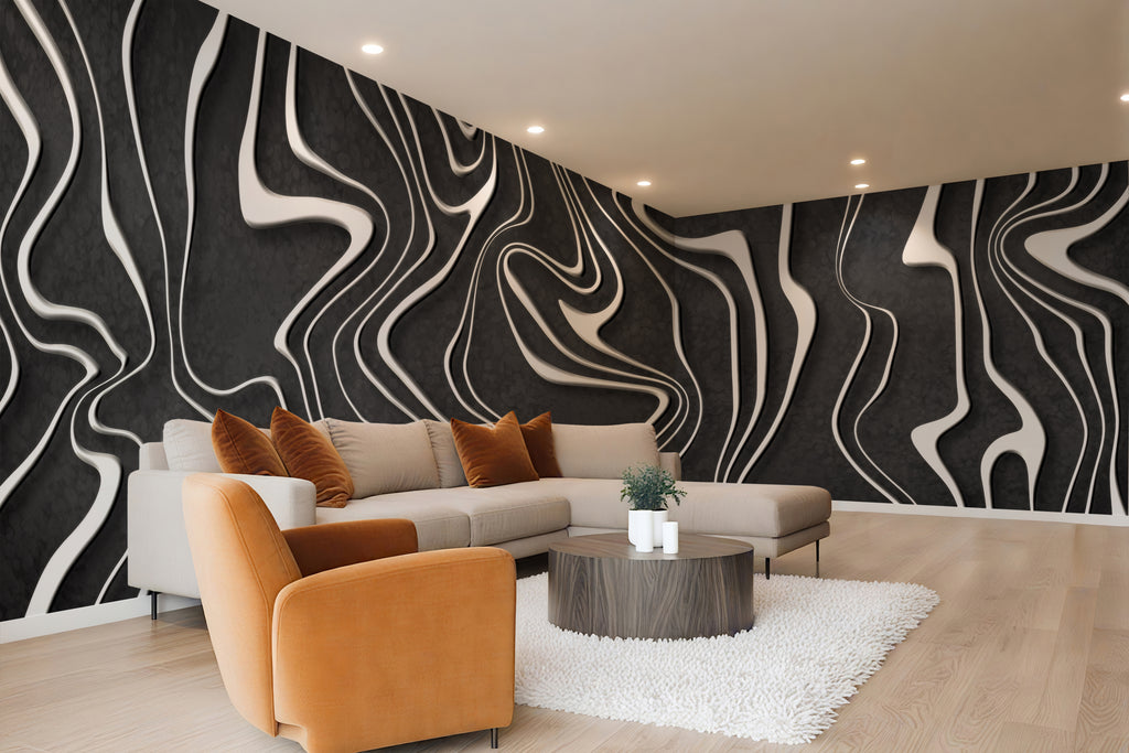 Charcoal Waves — Abstract Luxury Wallpaper Mural